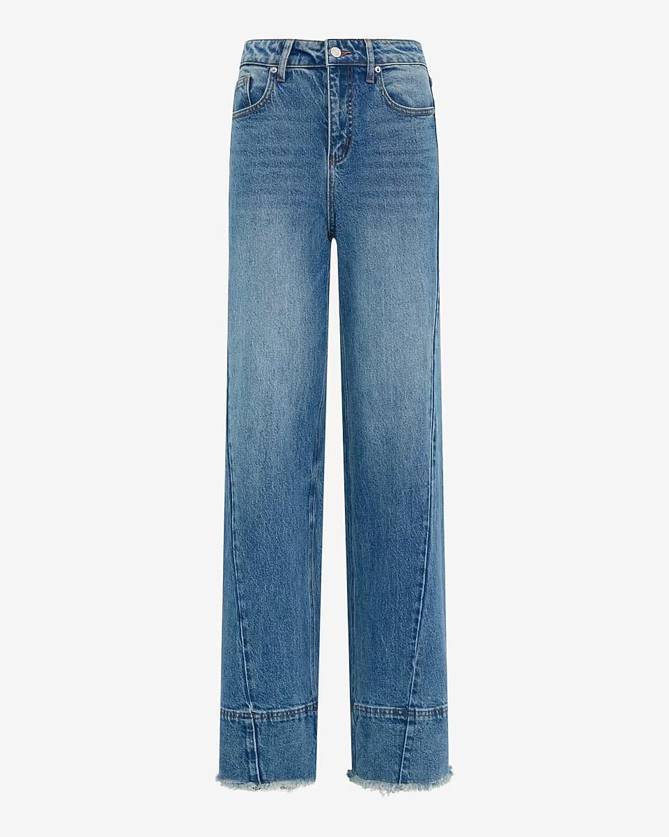 Express, High Waisted Medium Wash Tall Hem Wide Leg Jeans