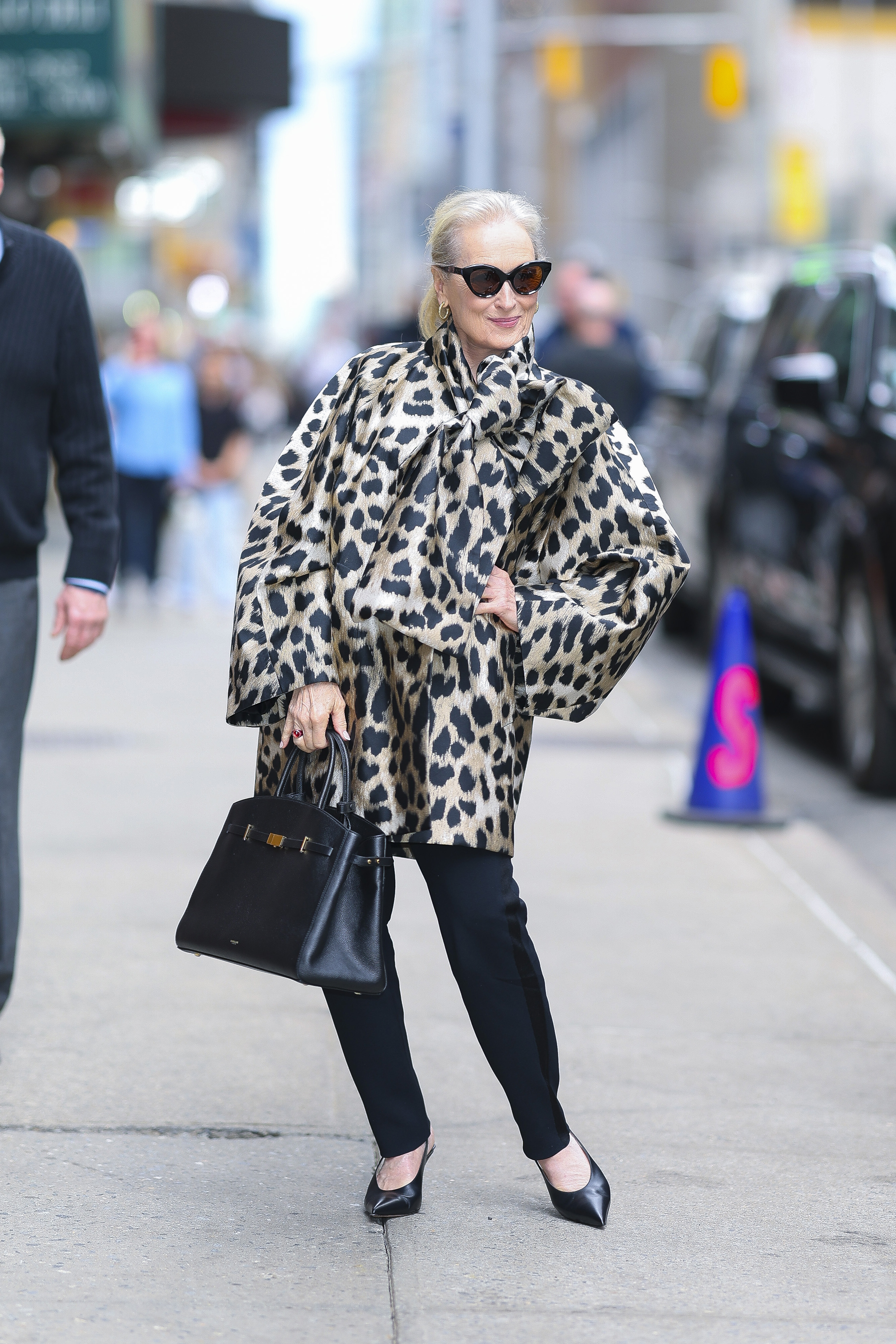 Meryl Streep wears a leopard coat promoting The Devil Wears Prada 2