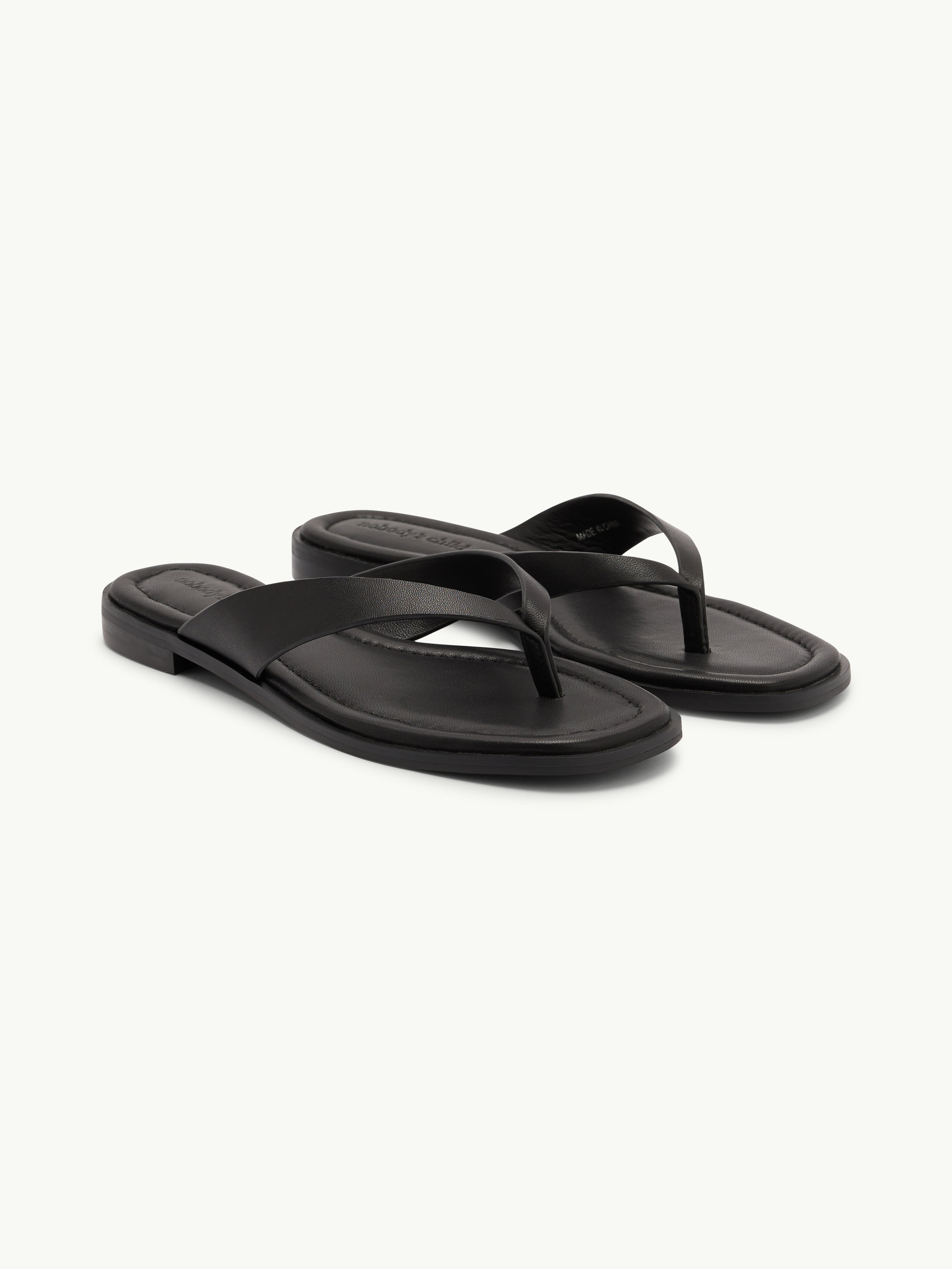 Black Leather Flip Flops
