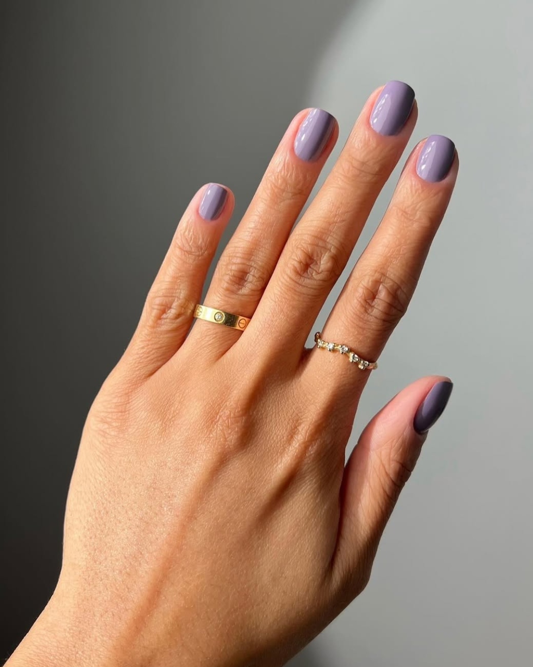 A lavender manicure by Iram Shelton