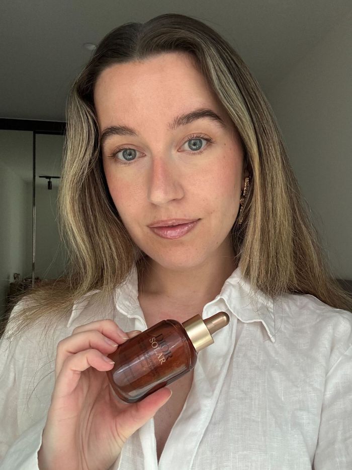 Deputy beauty editor Grace Lindsay testing the Dior tanning drops