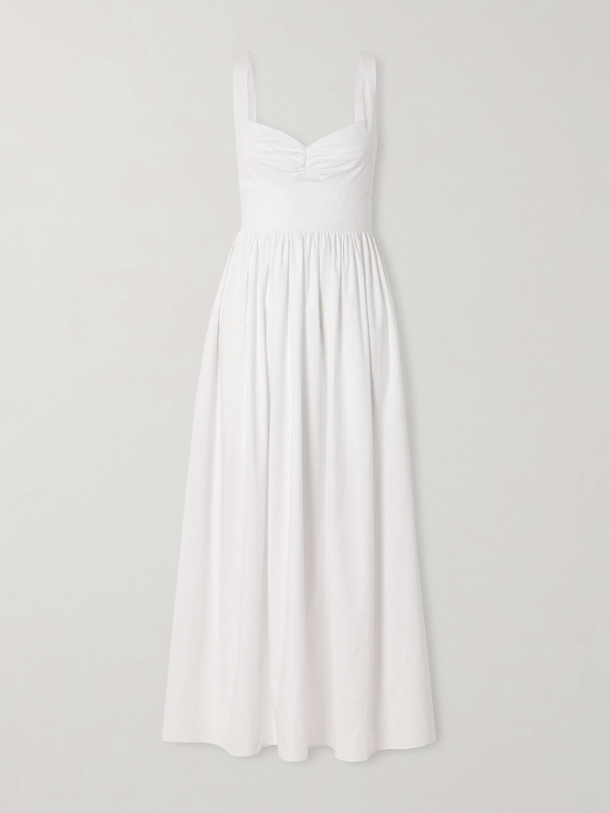Gathered Organic Cotton-Poplin Midi Dress