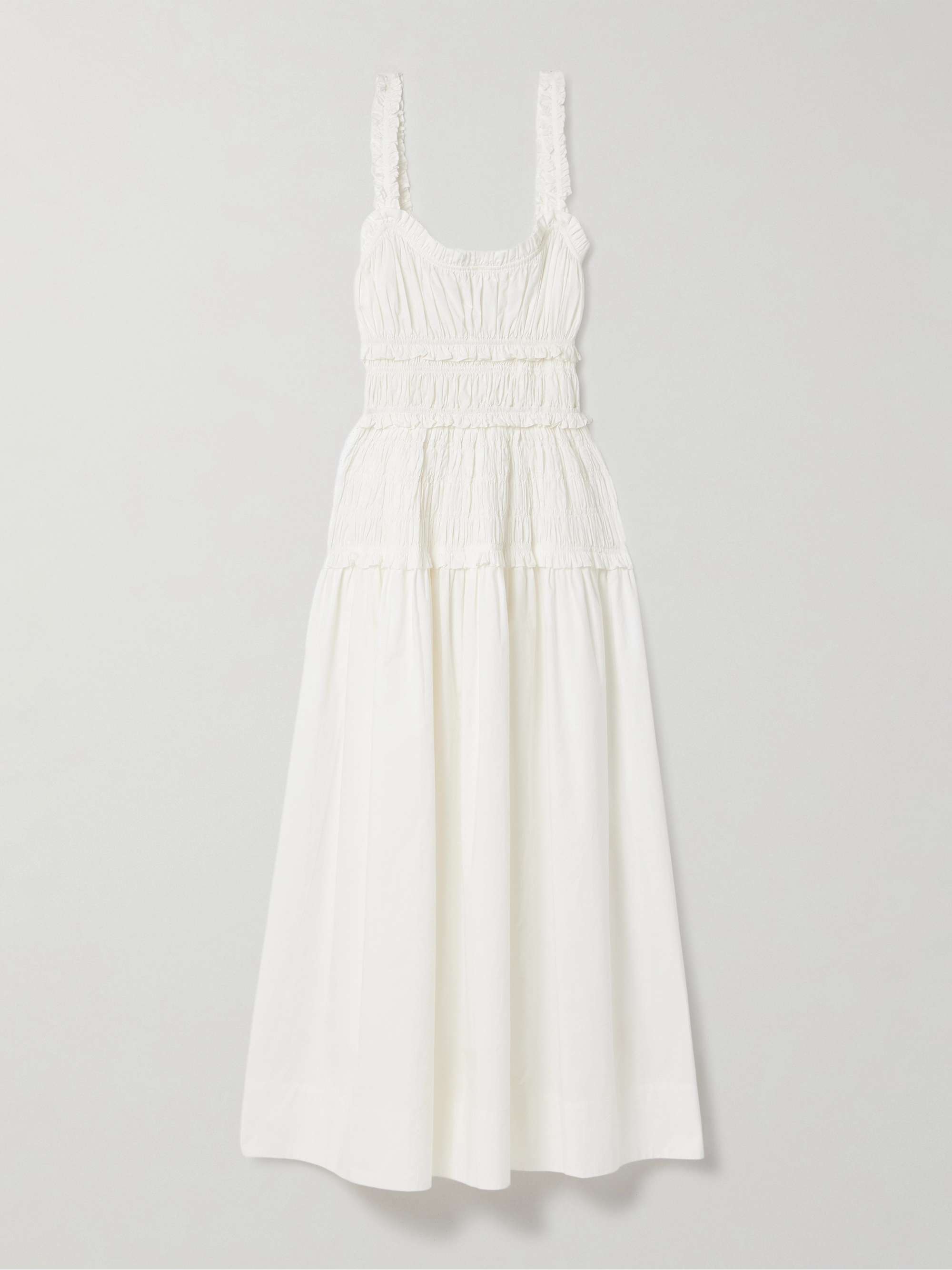 Marianne Shirred Organic Cotton-Poplin Midi Dress