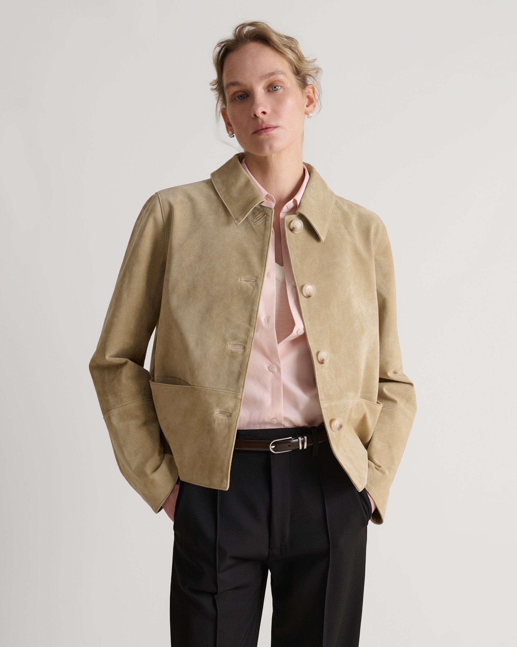 Women's Suede Jacket - Sand - Sand / Xs