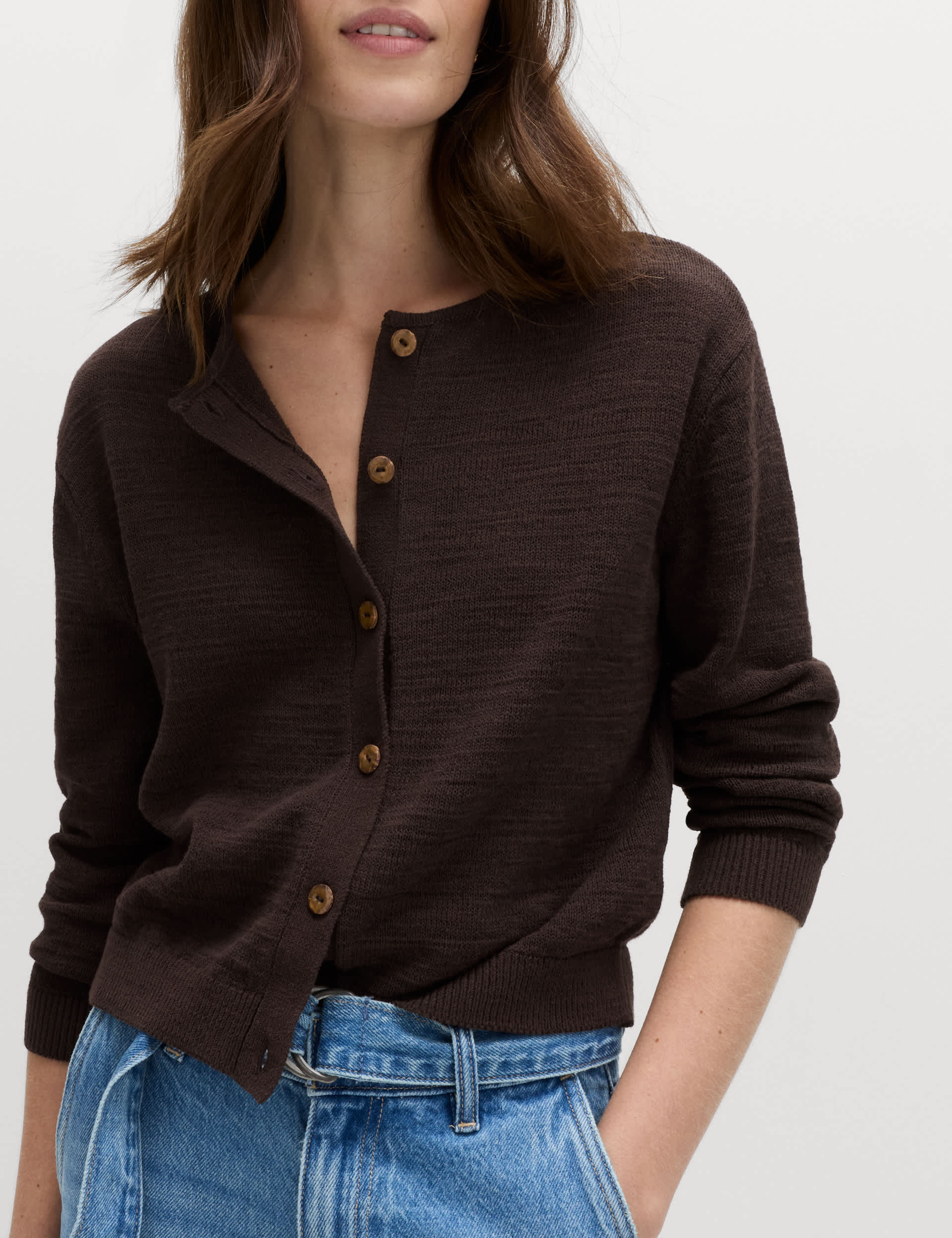 Cotton Rich Button Through Cropped Cardigan