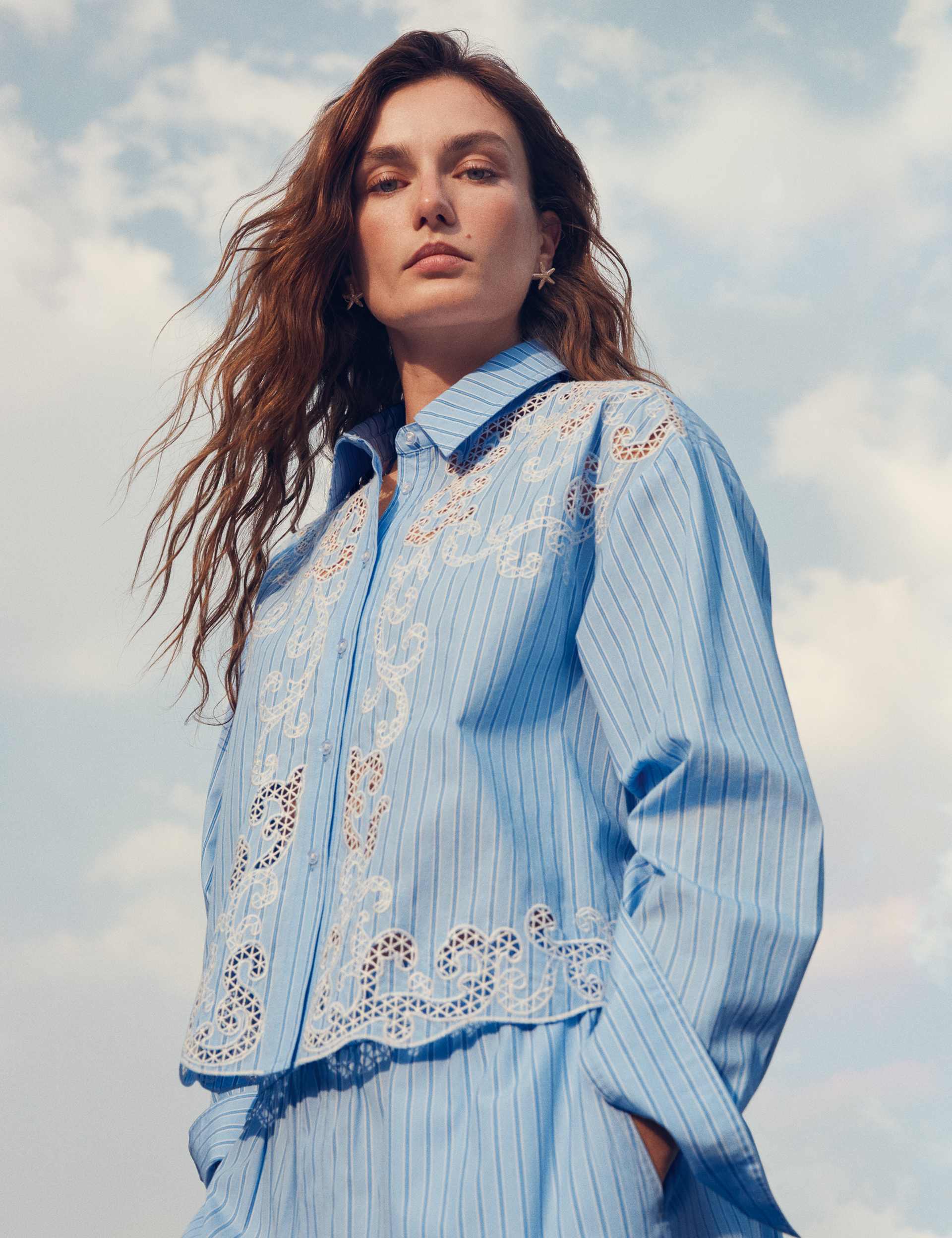 Pure Cotton Embroidered Striped Shirt