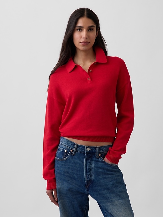 100% Cotton Relaxed Polo Sweater
