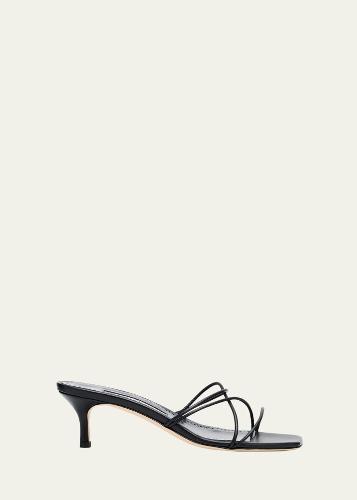 Strappy Leather Kitten-Heel Mule Sandals