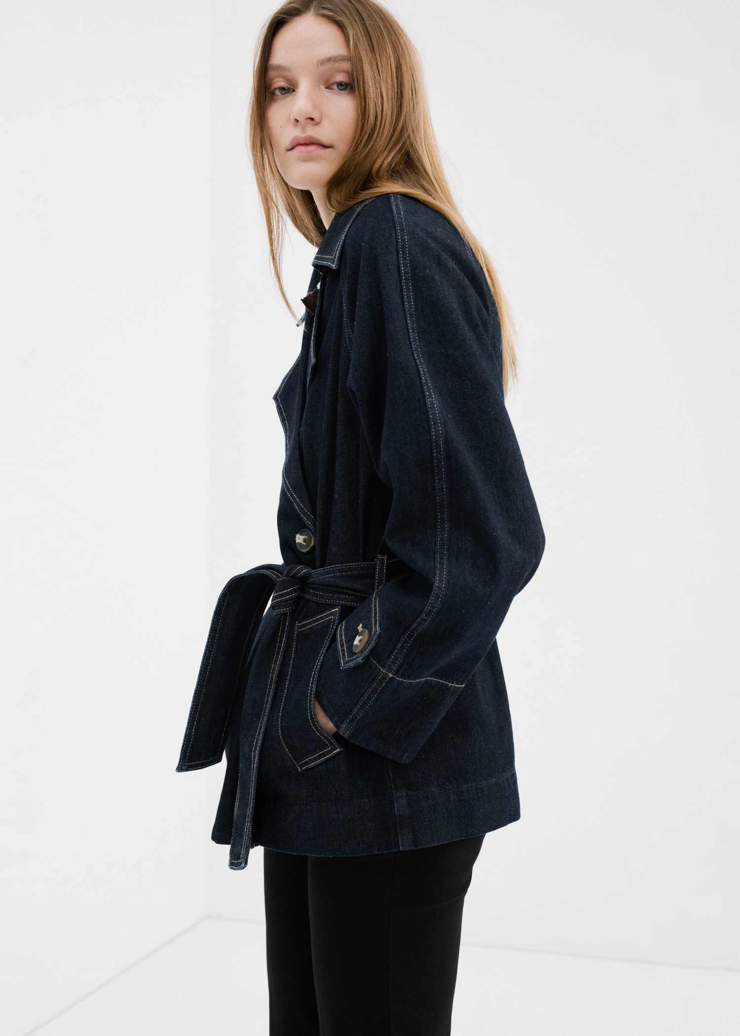 Denim Trench Coat With Belt - Women | Mango Usa
