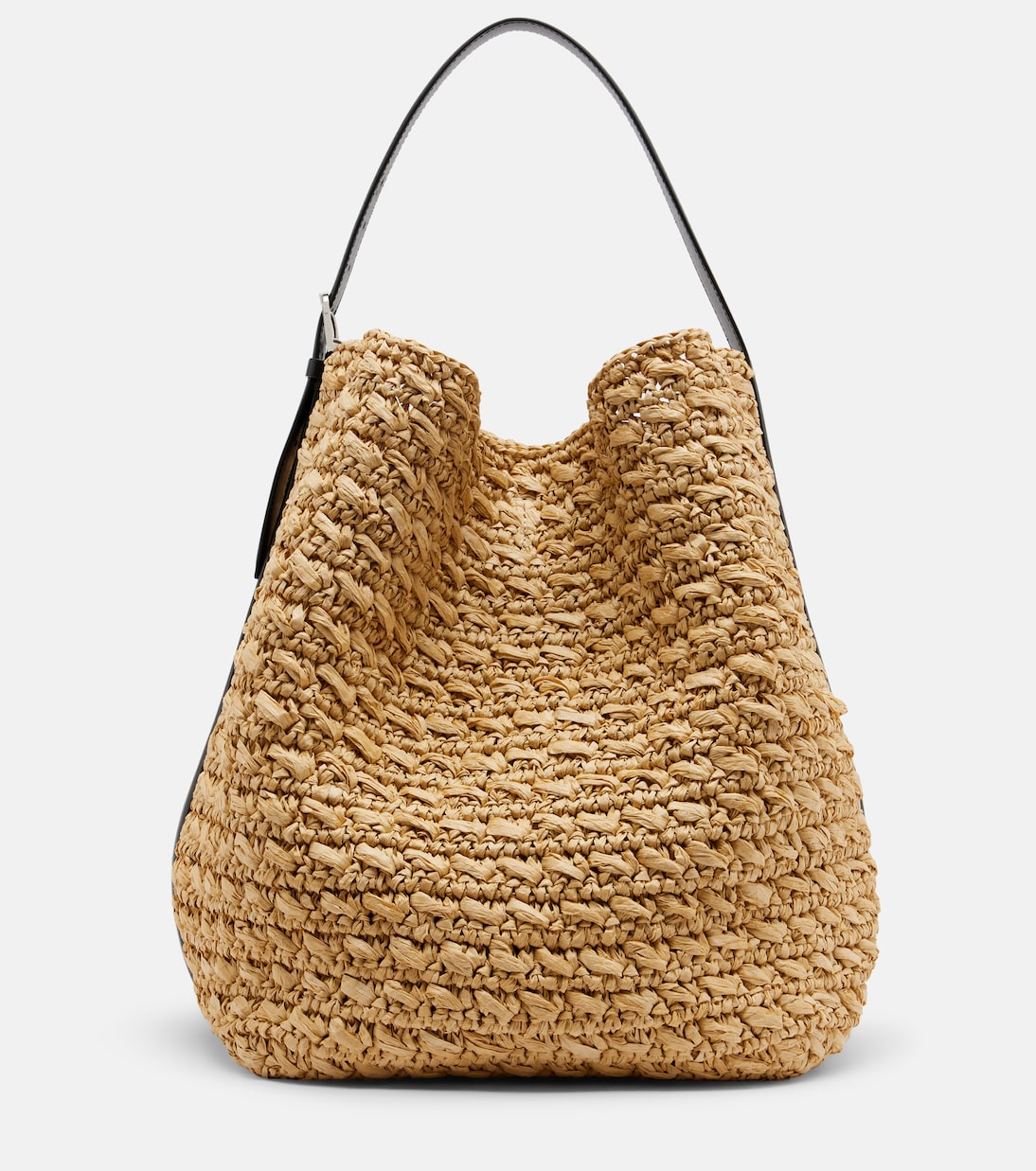 Leather-Trimmed Raffia and Paper Bucket Bag in Beige - Toteme