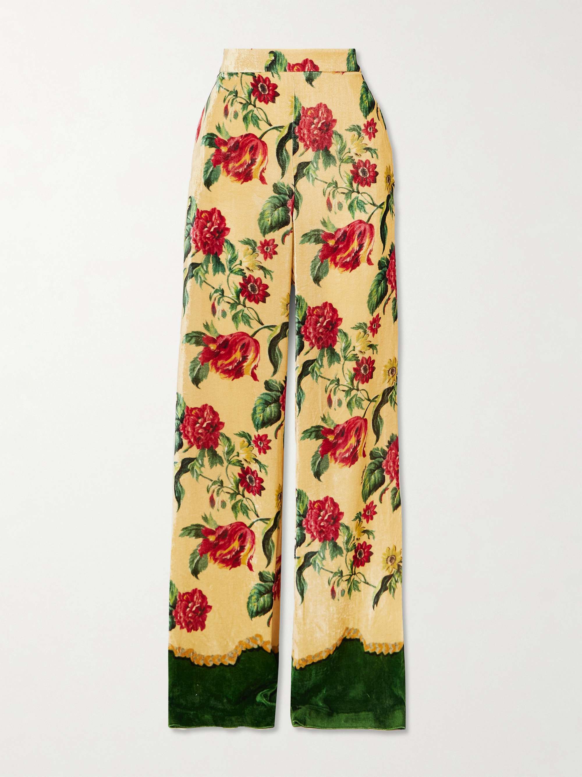 Floral Velvet-Jacquard Straight-Leg Pants