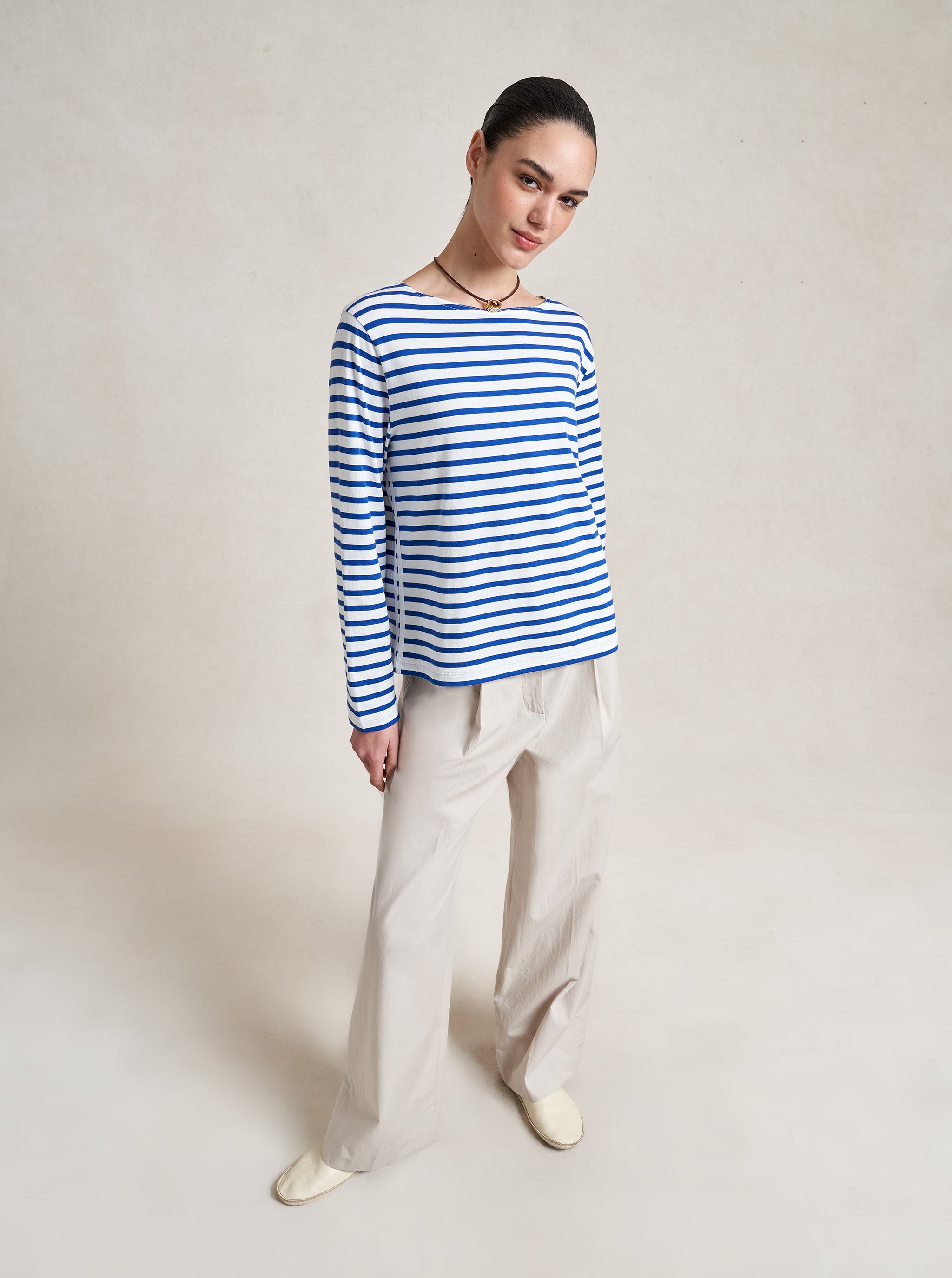 The Perfect Breton Tee Xxs in White/cobalt