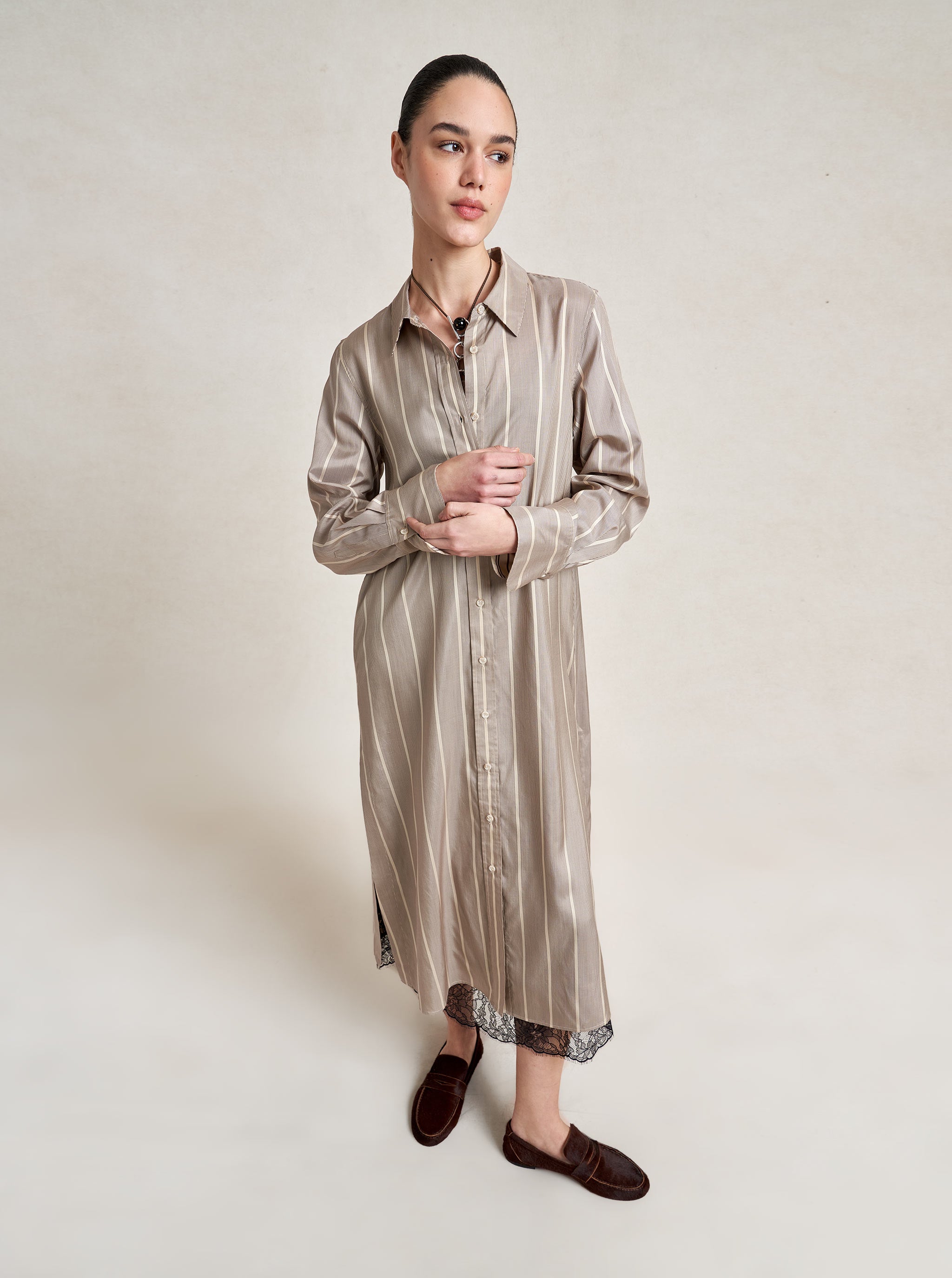 The Perfect Shirtdress Xxs in Ecru/brown