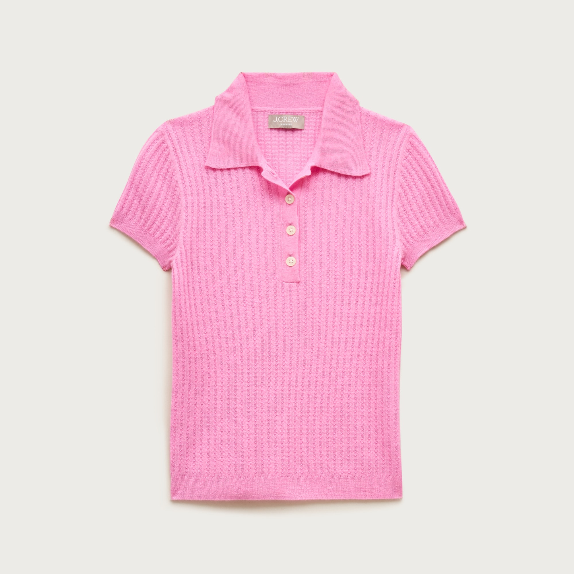 Featherweight Ribbed Cashmere Short-Sleeve Sweater-Polo