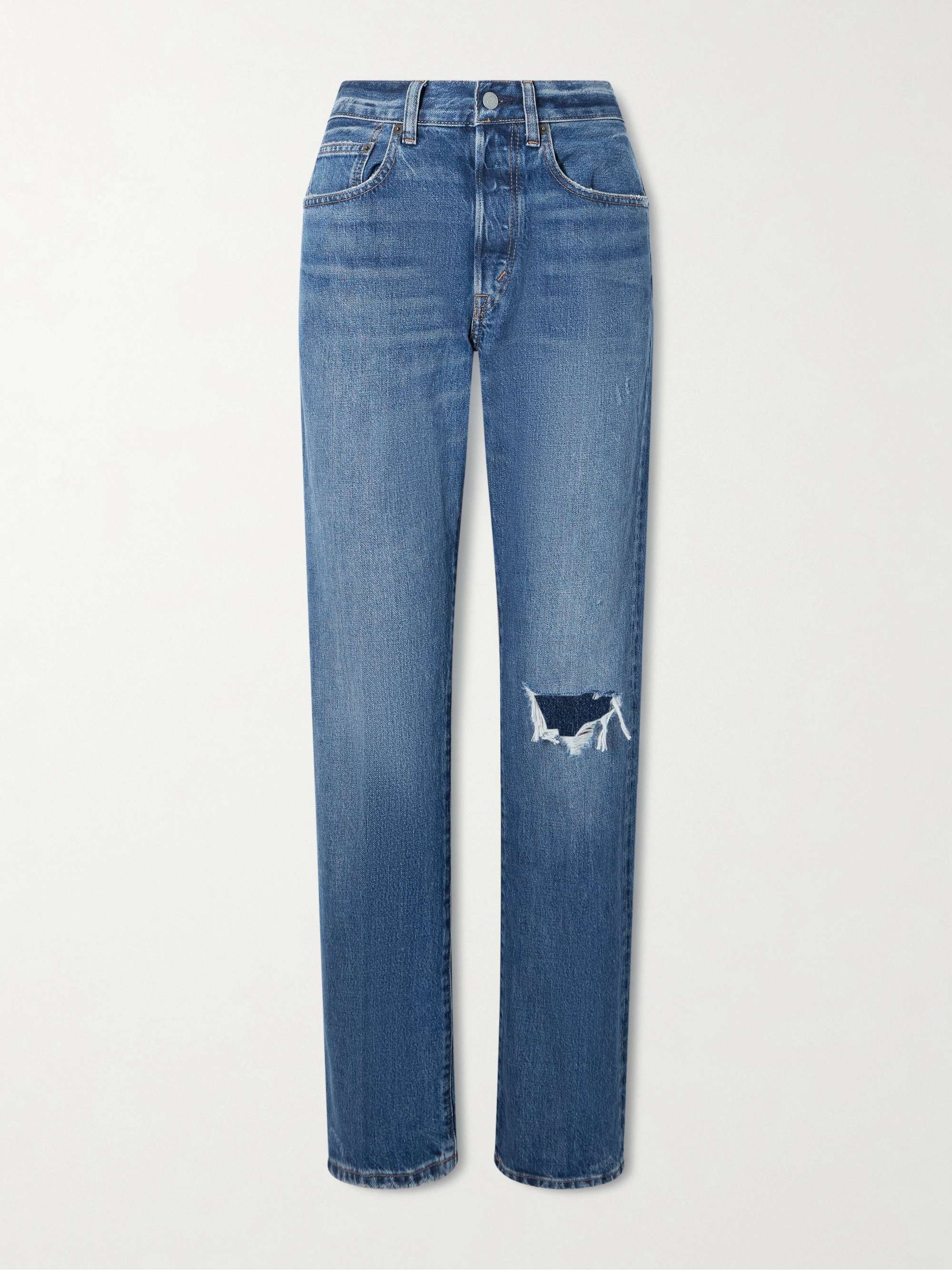 Distressed Straight-Leg Jeans