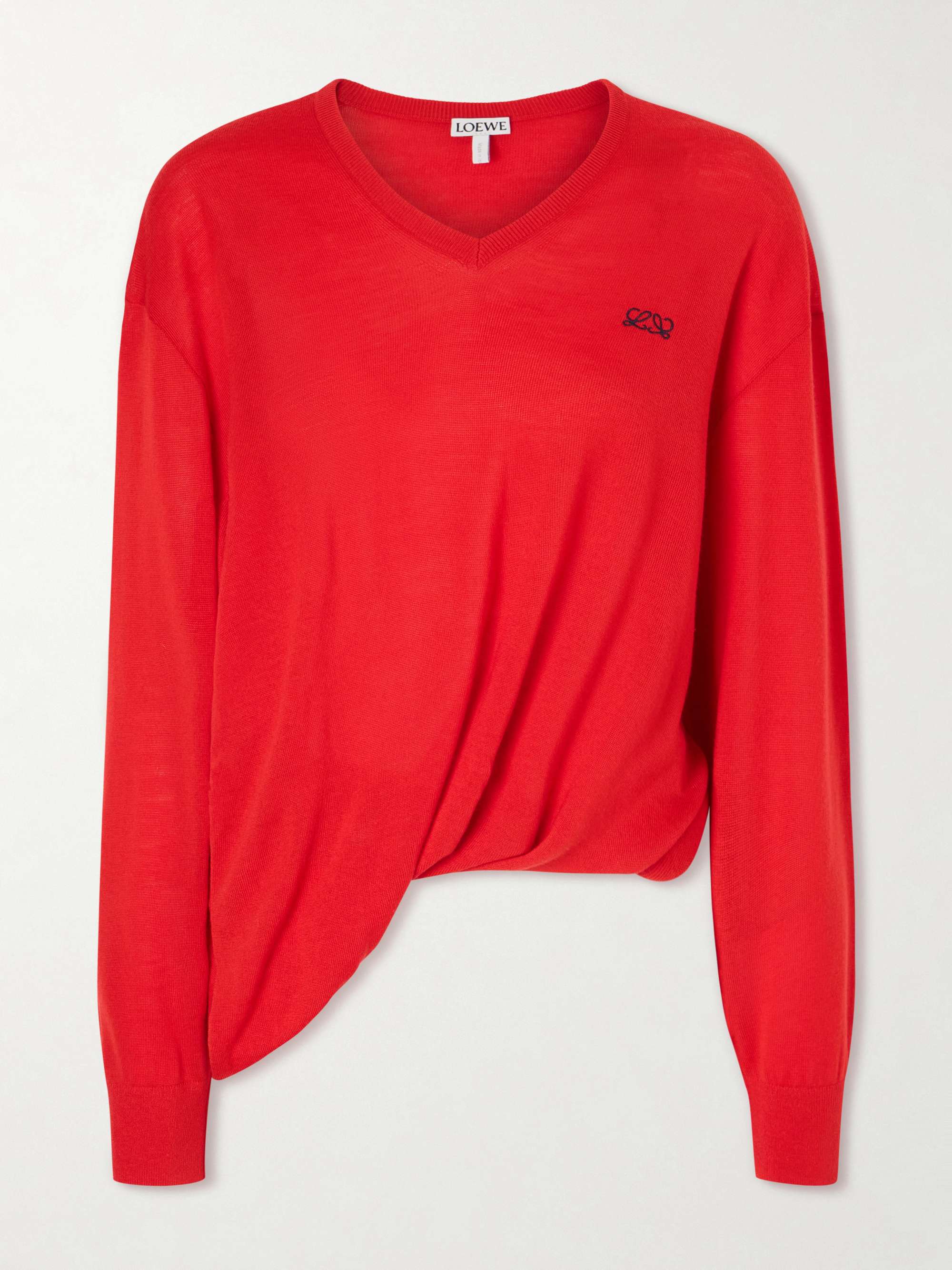 Asymmetric Draped Embroidered Wool-Blend Sweater