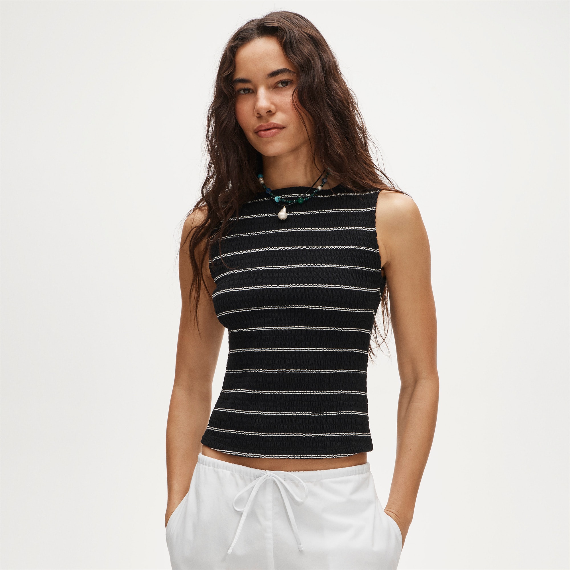 Smocked Shell Tank Top in Stripe
