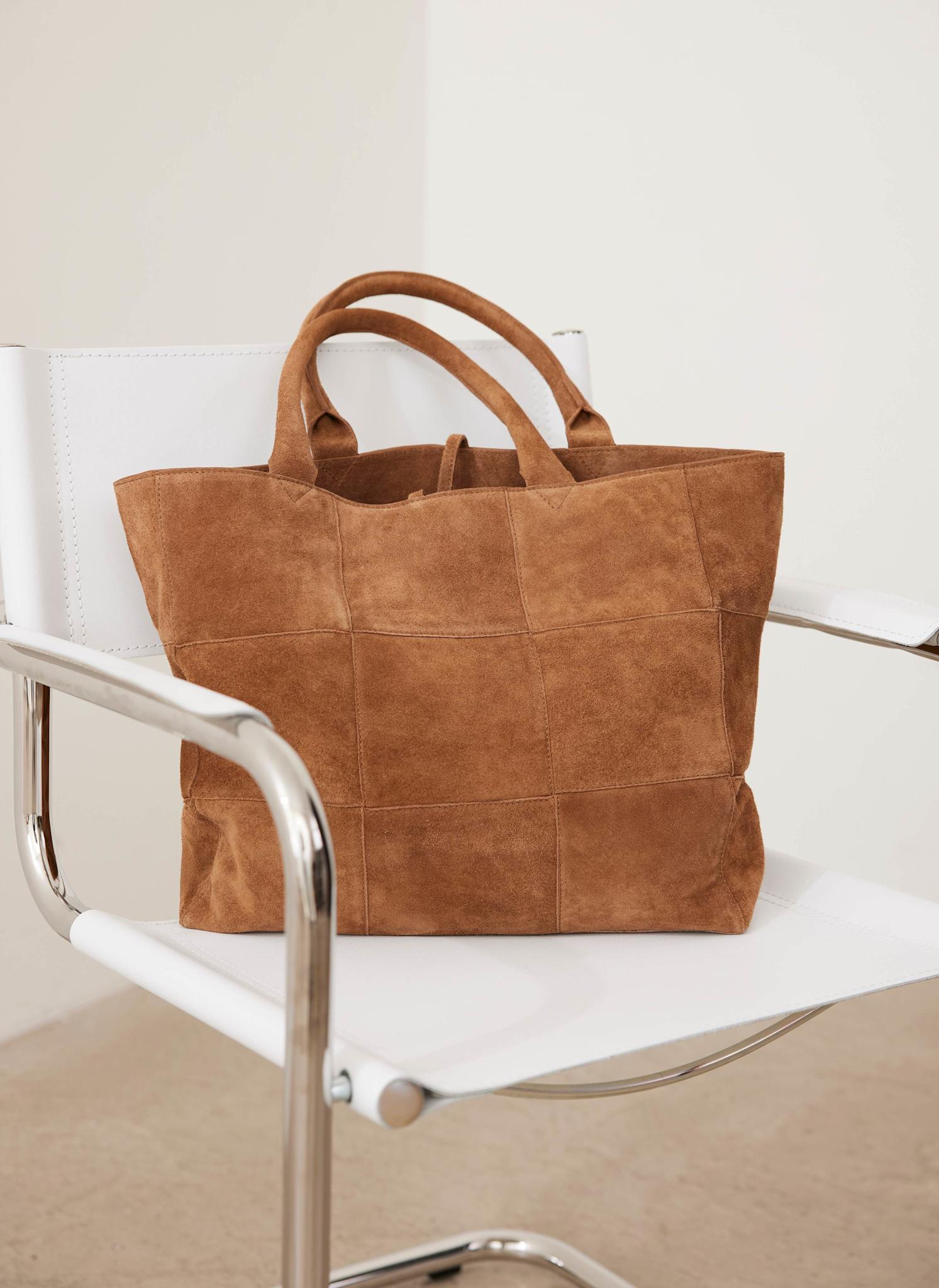 Mia Tan Suede Woven Tote Bag