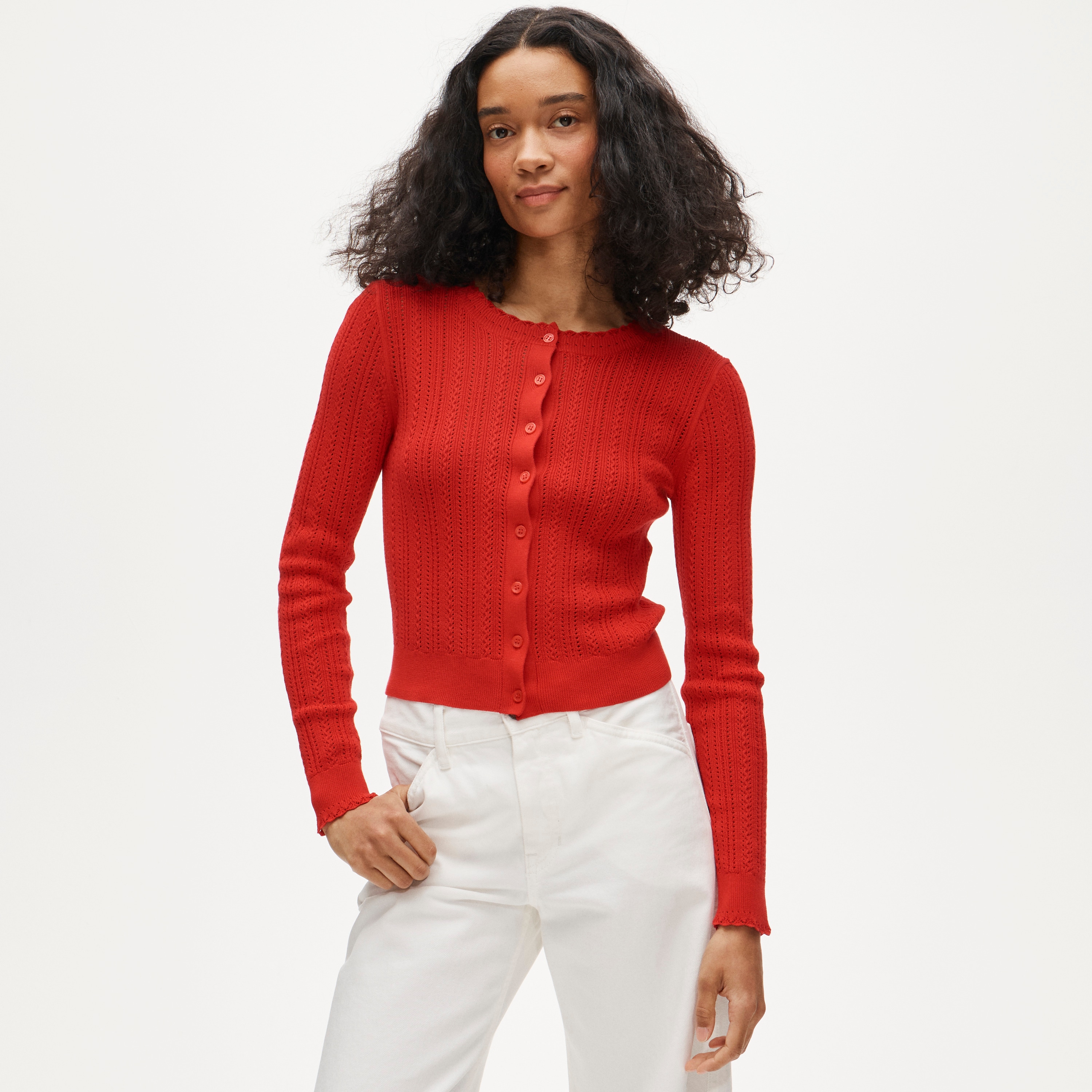 Jackie Pointelle Cardigan in Premium Ultra-Fine Cotton