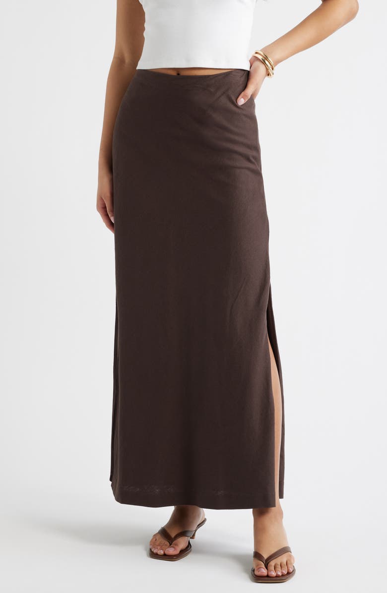 Linen Blend Column Maxi Skirt