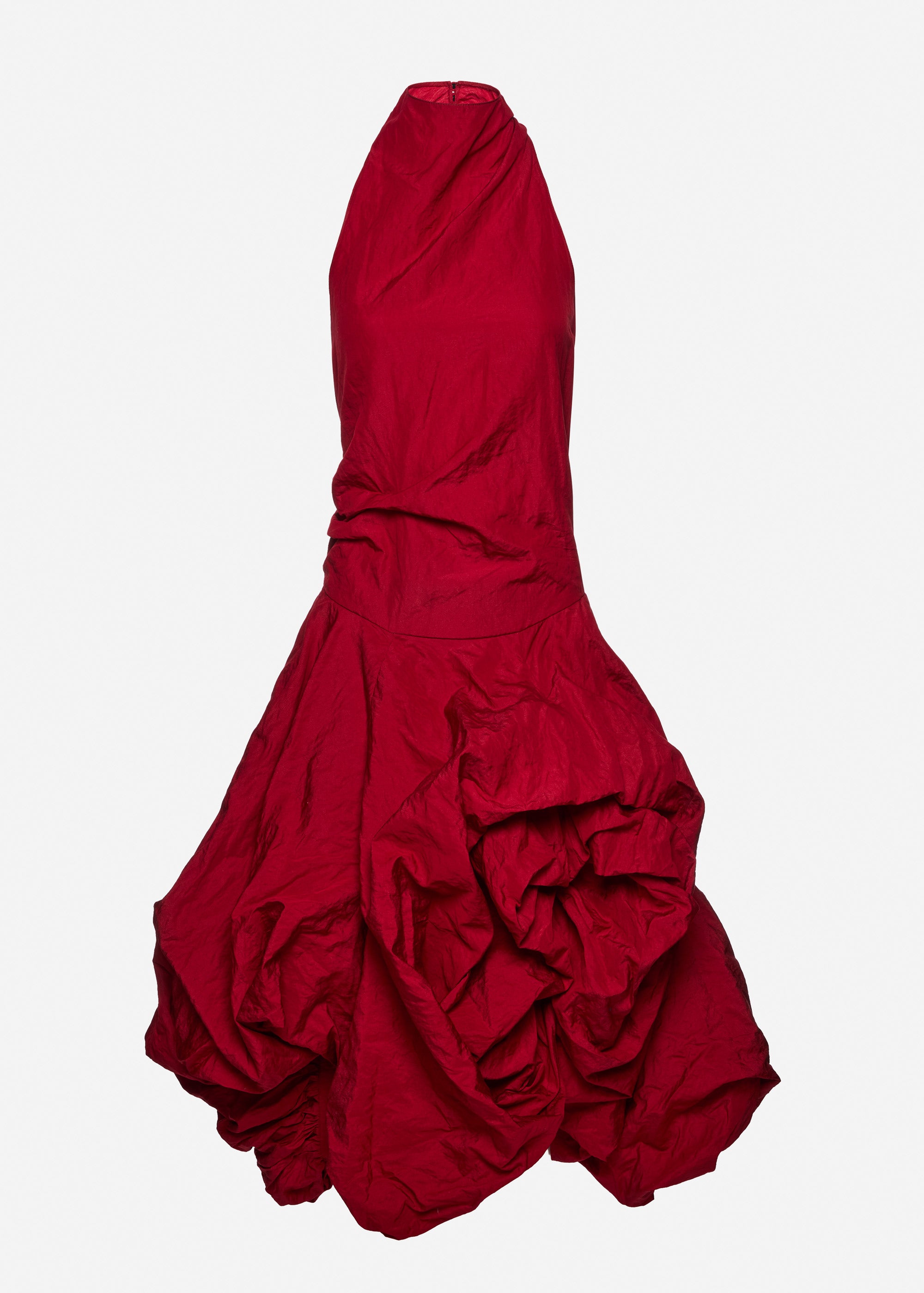 High-Neck Dress With Adjustable Skirt in Red