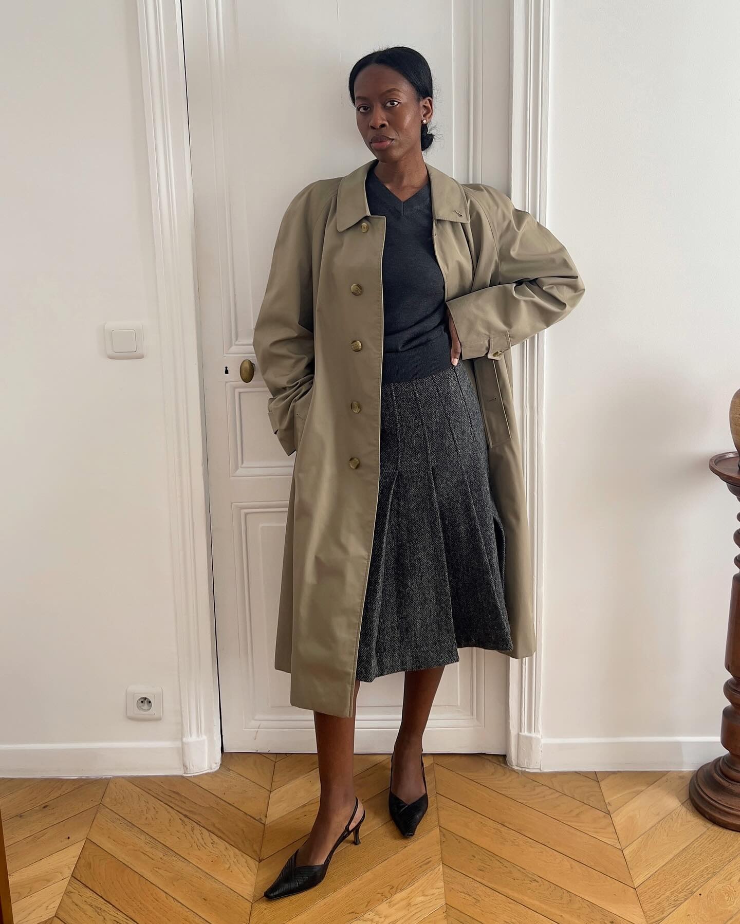 @sylviemus_ in a Parisian trench coat outfit