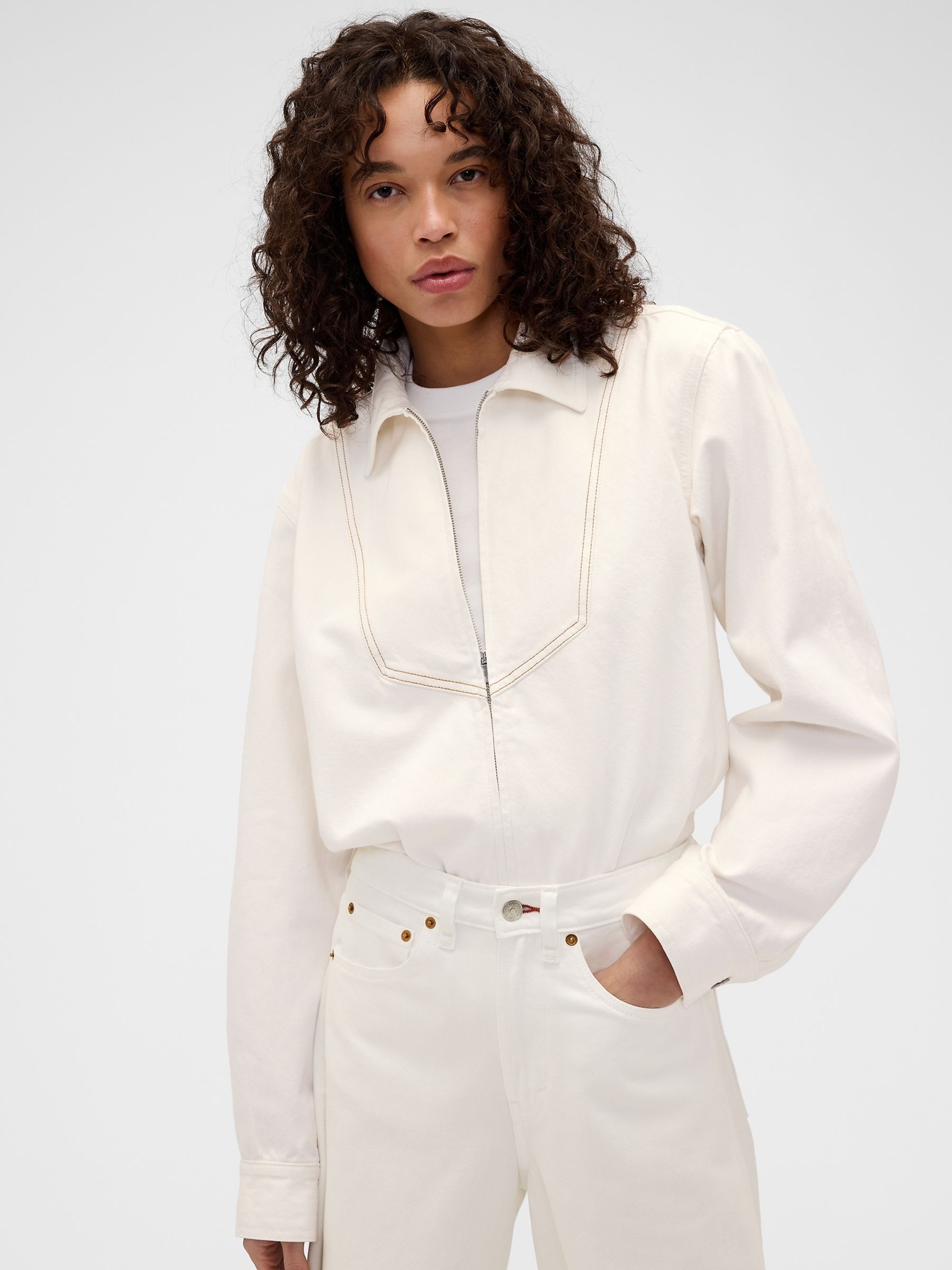 Gap X Victoria Beckham White Denim Zip Shirt