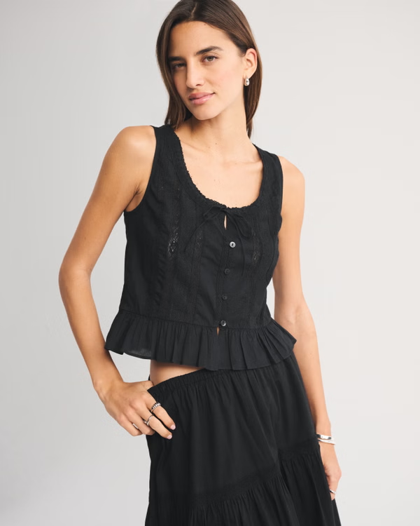Abercrombie, Button-Through Lace-Trim Tank
