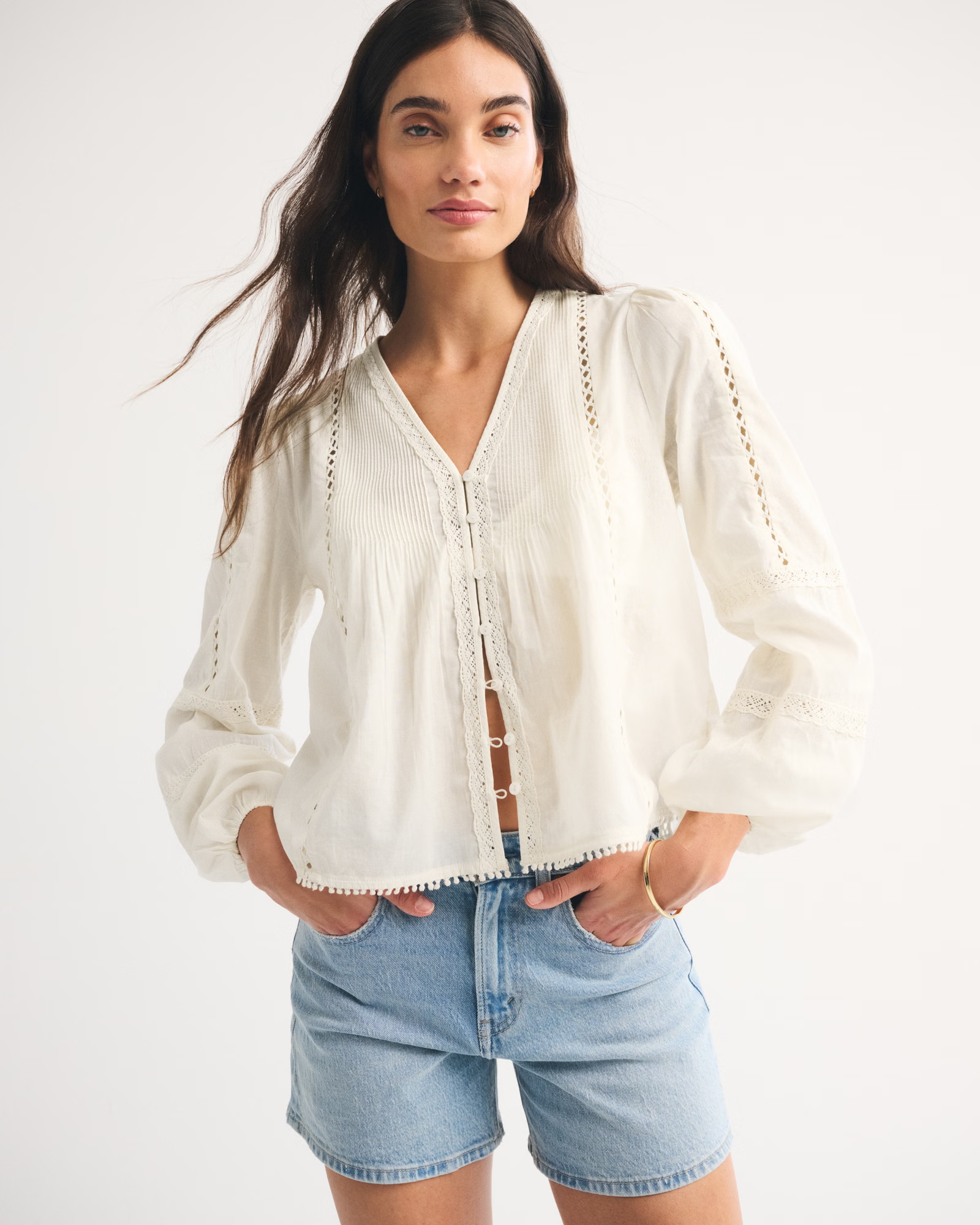 Abercrombie, Lace-Trim Button-Through Blouse