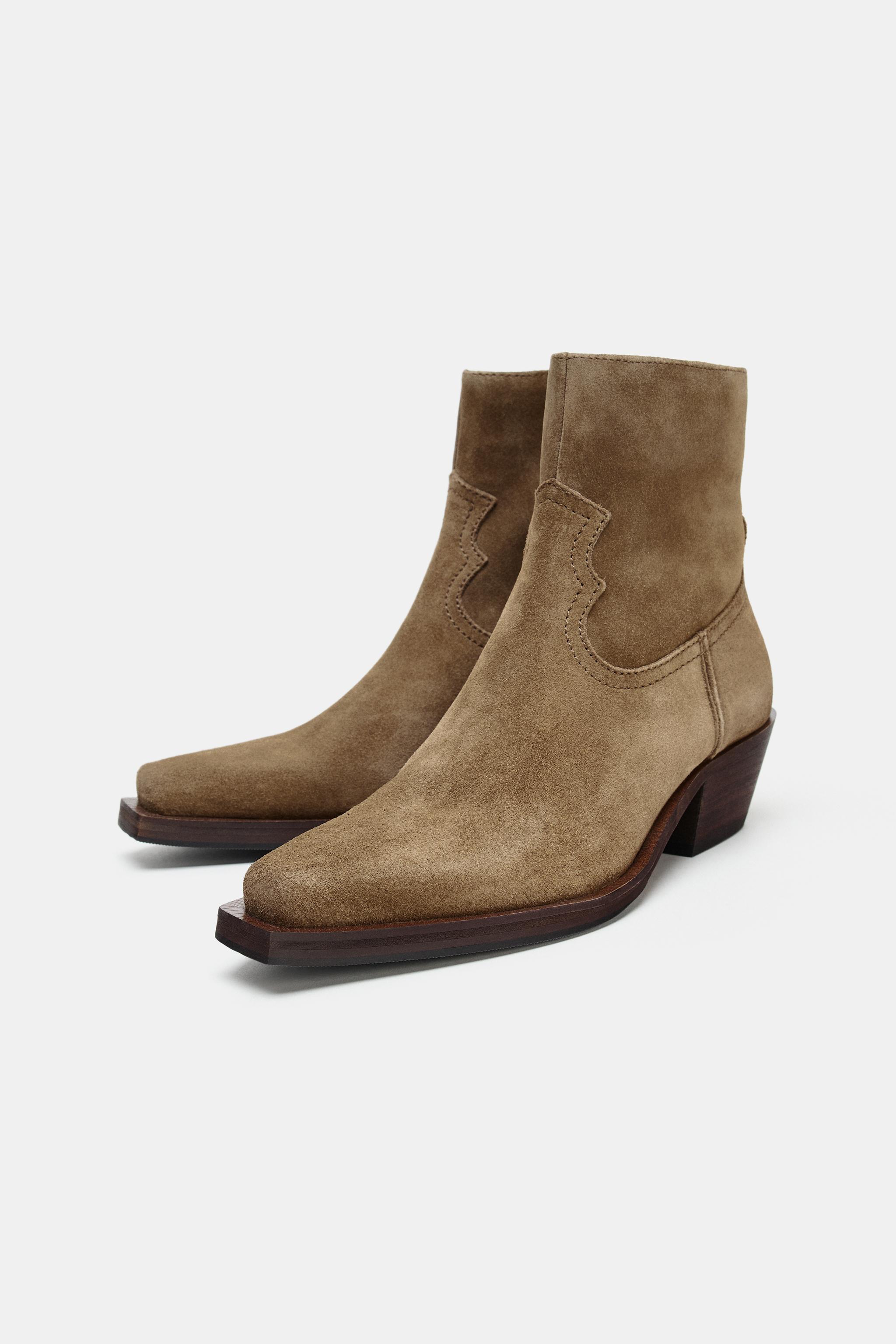 Split Suede Cowboy Ankle Boots