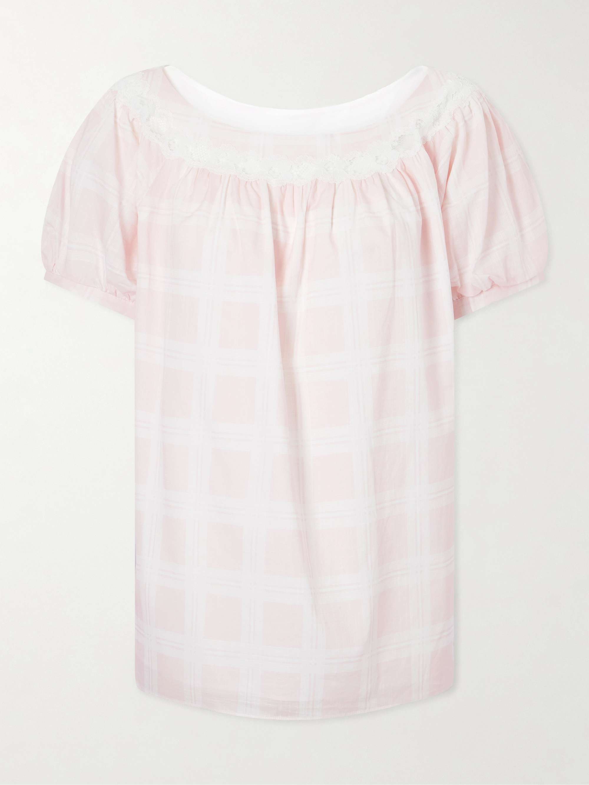 Marilyn Lace-Trimmed Checked Cotton Blouse