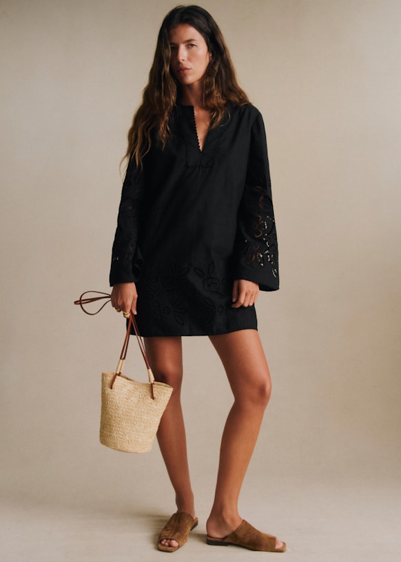 Isla Dress - Black Embroidery - Organic Cotton - S&amp;eacute;zane