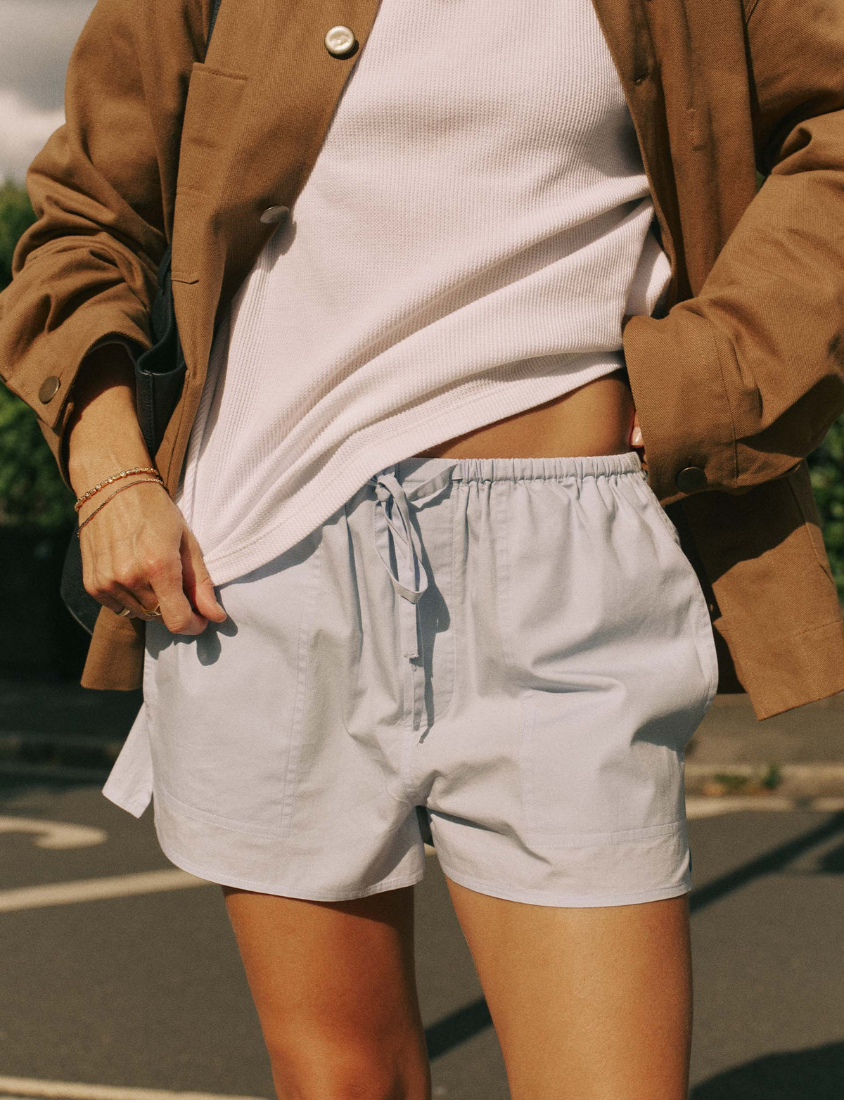 Ceiriad Shorts: Fine Poplin, Icy Blue X Lucy Williams