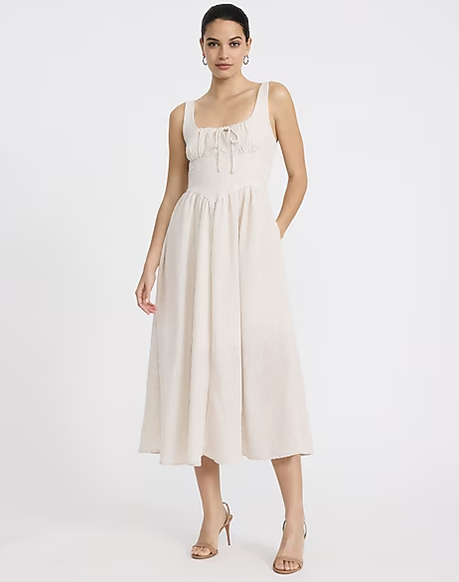 Express, Striped Smocked Back Dipped Waist Midi Dress with Pockets (was $88)