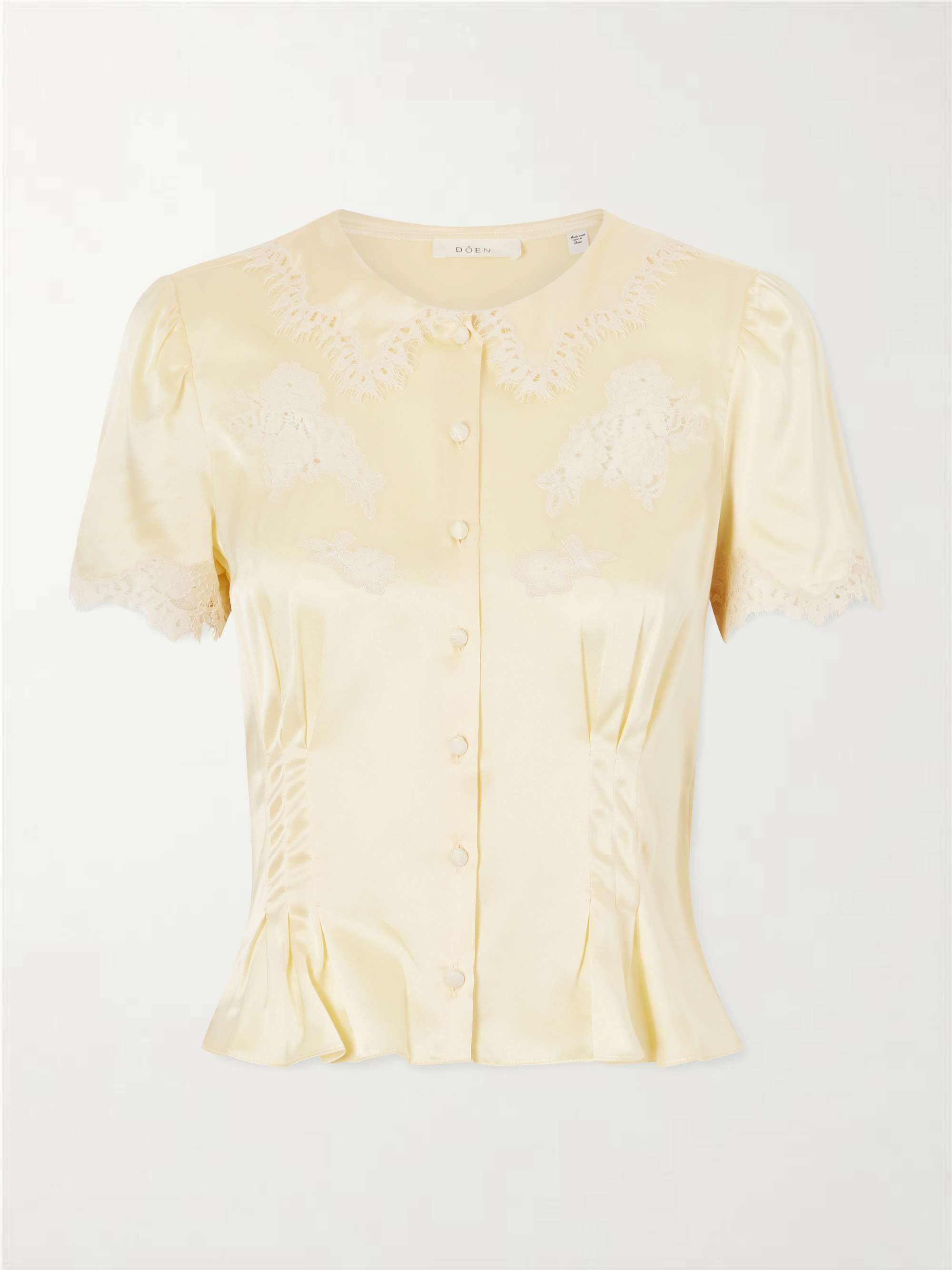 Yvette Lace-Trimmed Silk-Satin Blouse