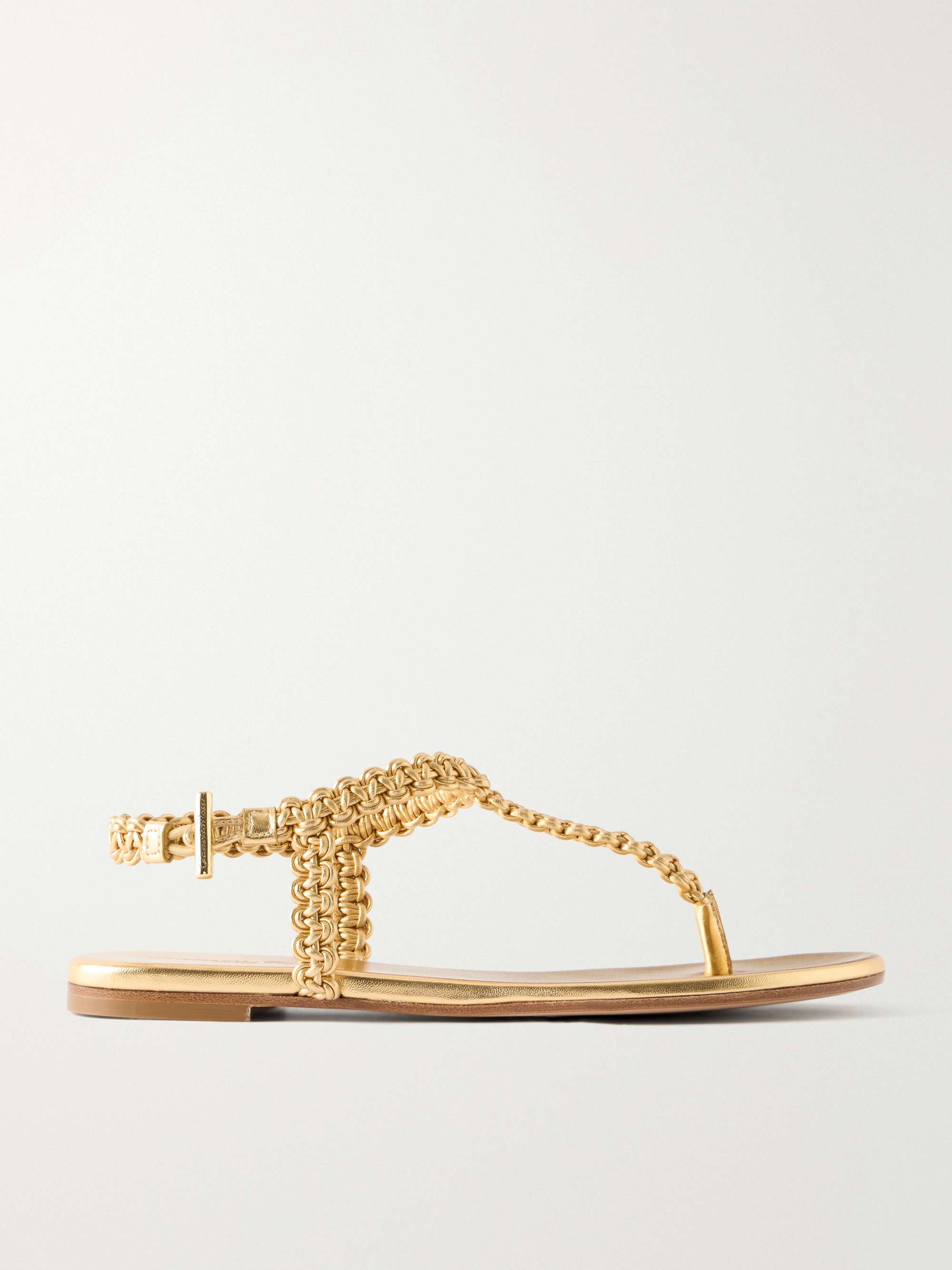 Woven Metallic Leather Thong Sandals