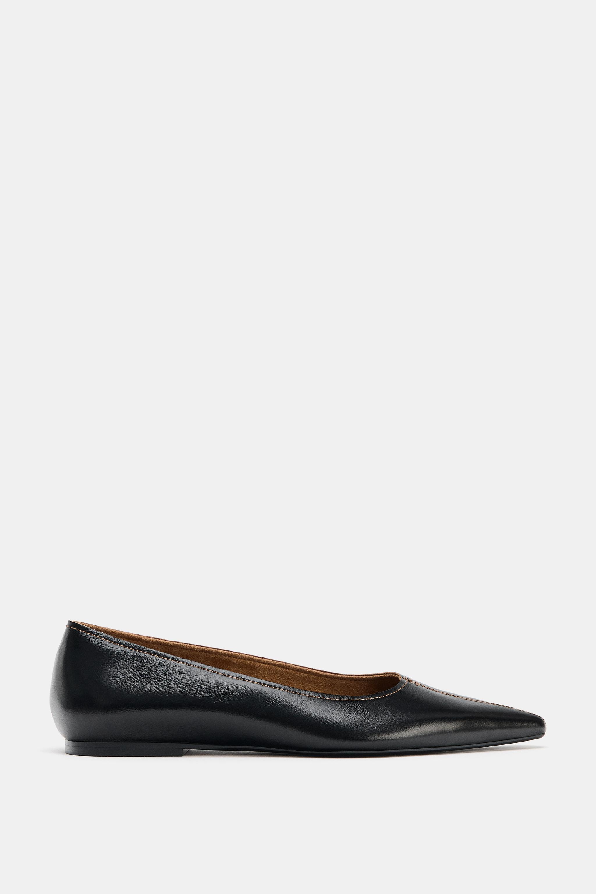Leather Ballet Flats With Topstitching