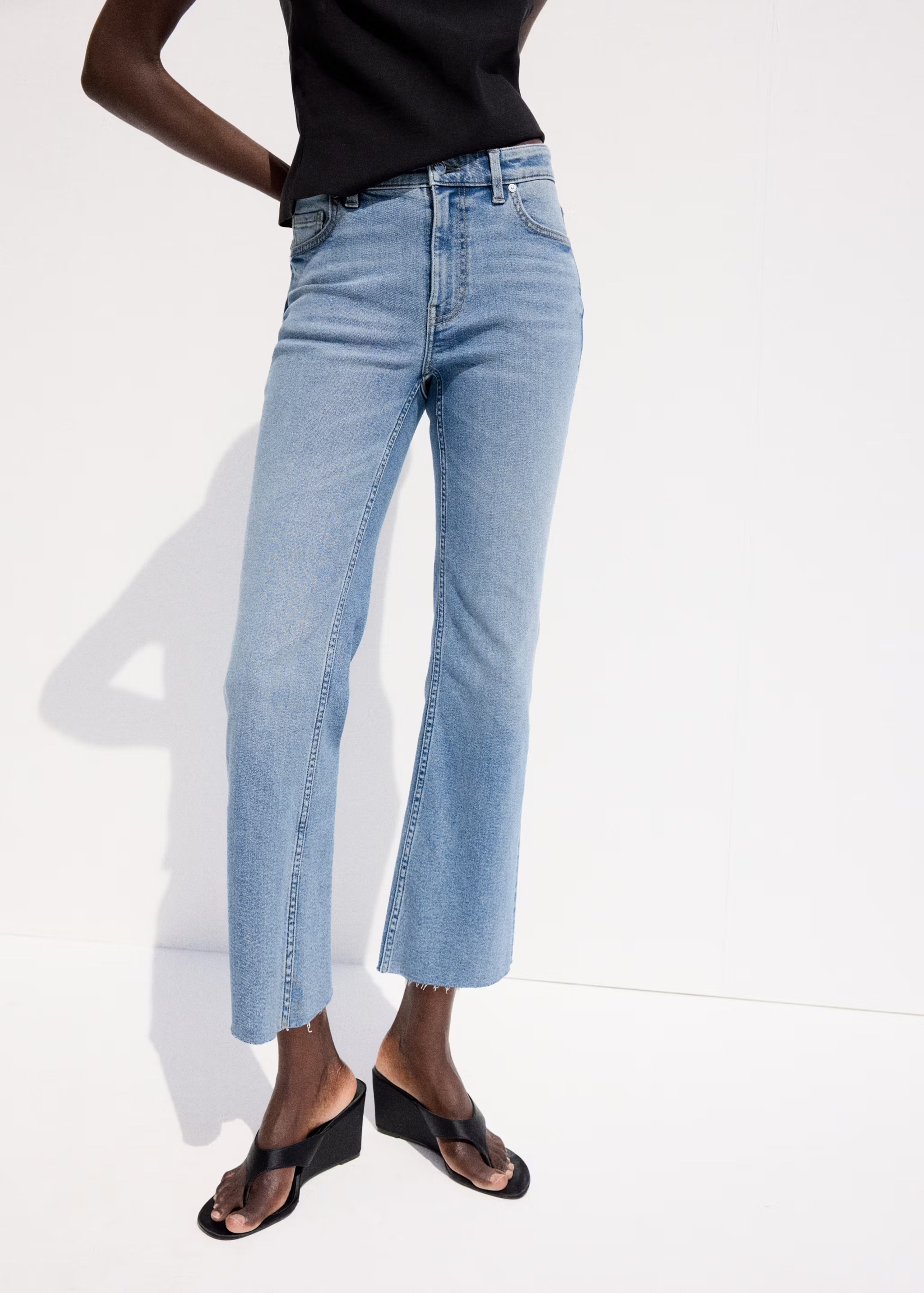 MANGO, Sienna Flared Cropped Jeans - Women | Mango United Kingdom