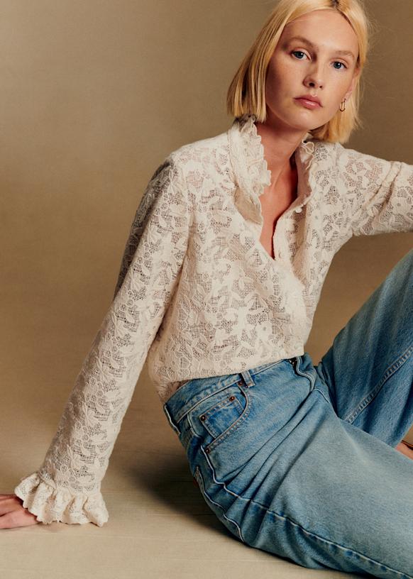 Erine Shirt - Plain Ecru Flower Guipure - Organic Cotton - Textile Made From Organic Fibers - S&amp;eacute;zane