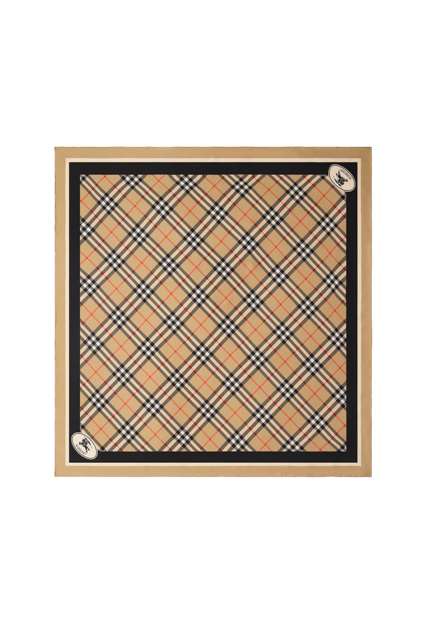 Check Silk Scarf in Sand Beige