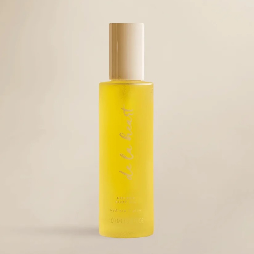 De La Heart Golden Body Oil 3.4 Fl Oz | Nourishing Lightweight Body Moisturizer for Radiant, Silky Skin | Fast-Absorbing Natural Oil Blend With Subtle Glow | Hydration &amp;amp; Softness for All Skin Types