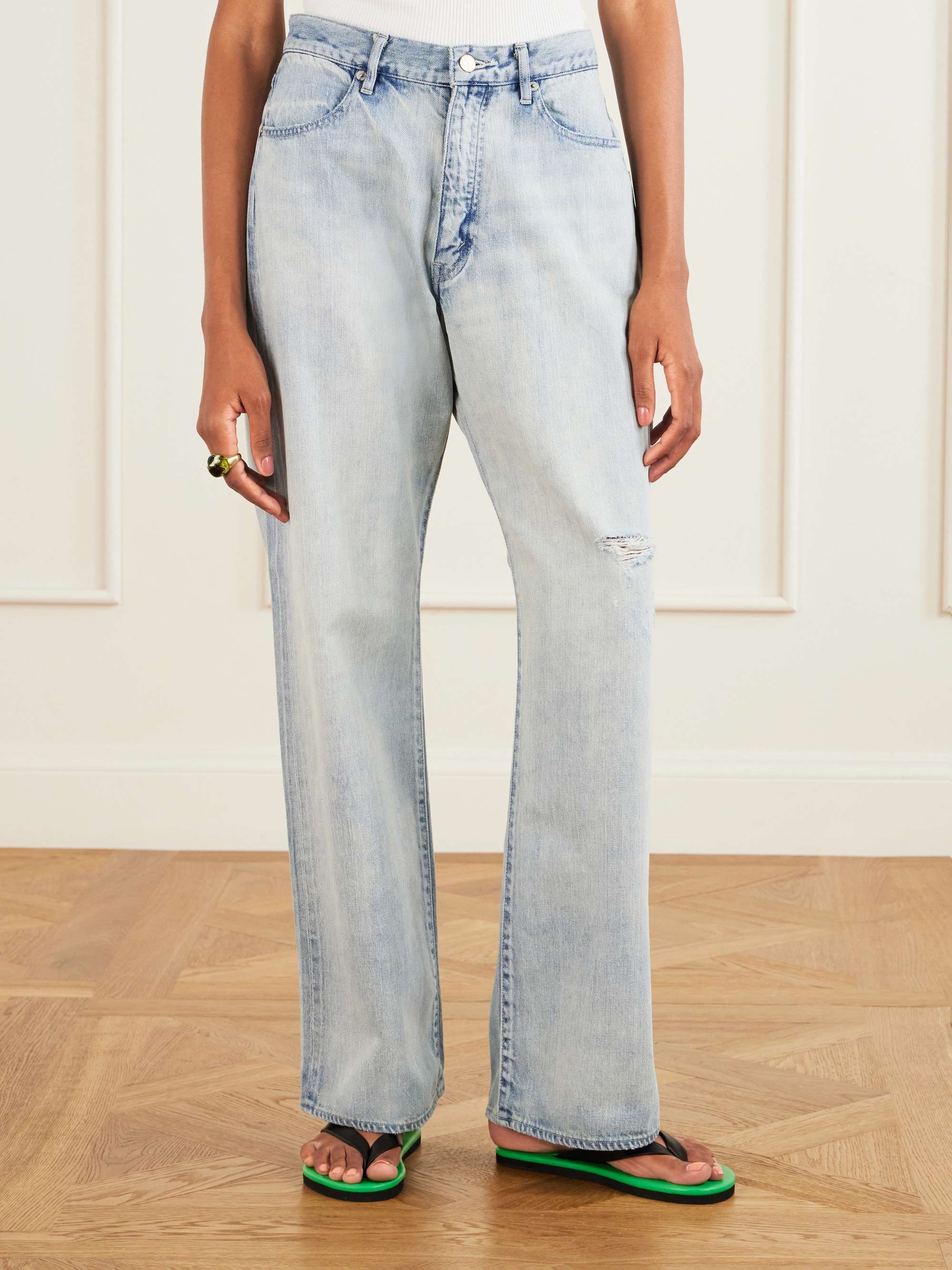 Distressed Wide-Leg Jeans