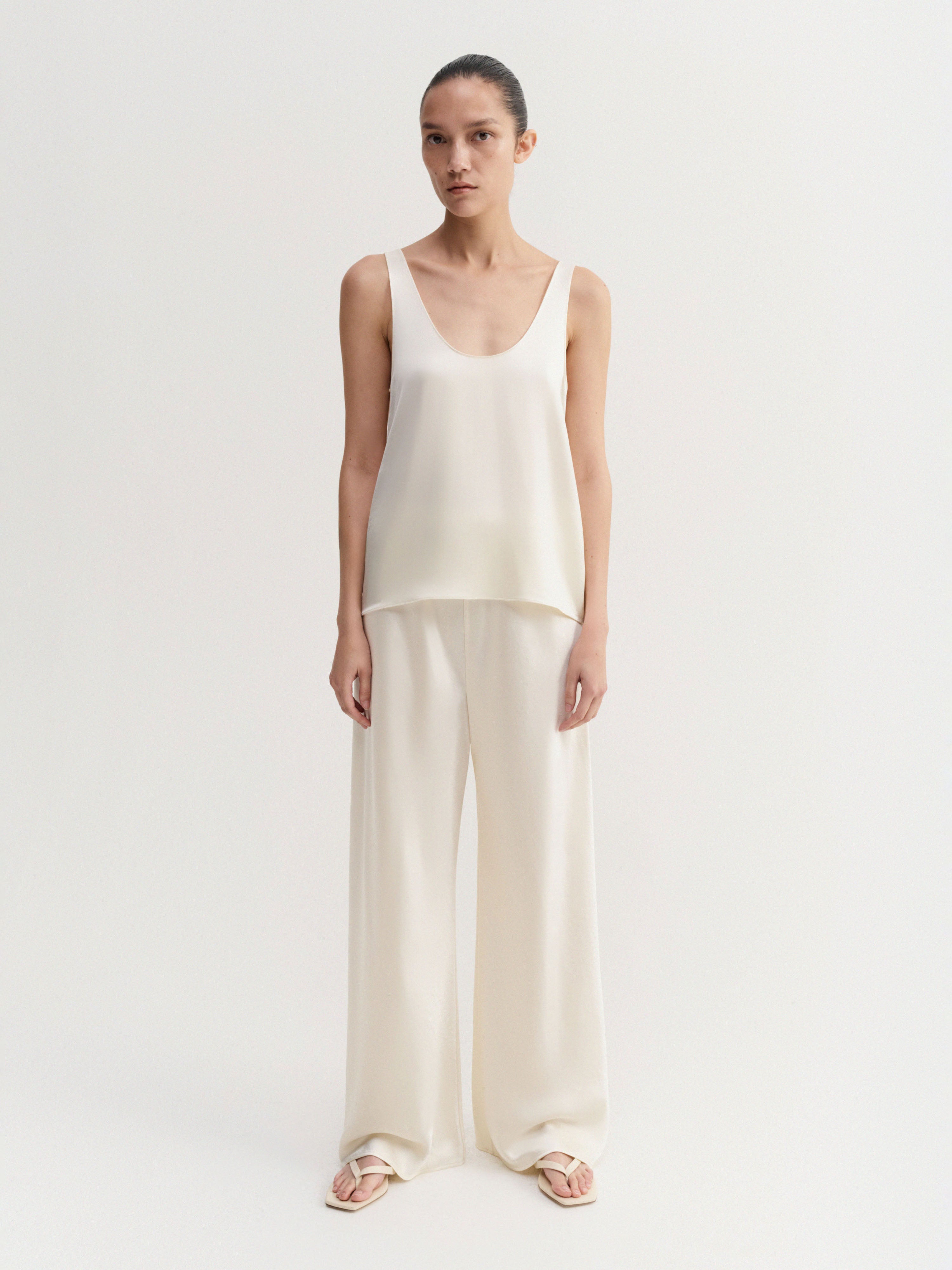 Bias Satin Pants, Vanilla