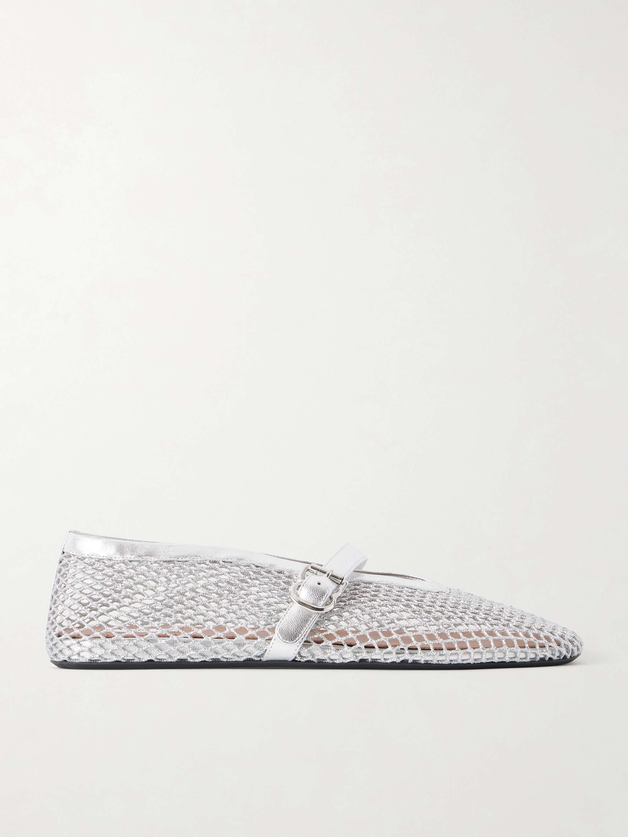 Metallic Leather-Trimmed Mesh Ballet Flats