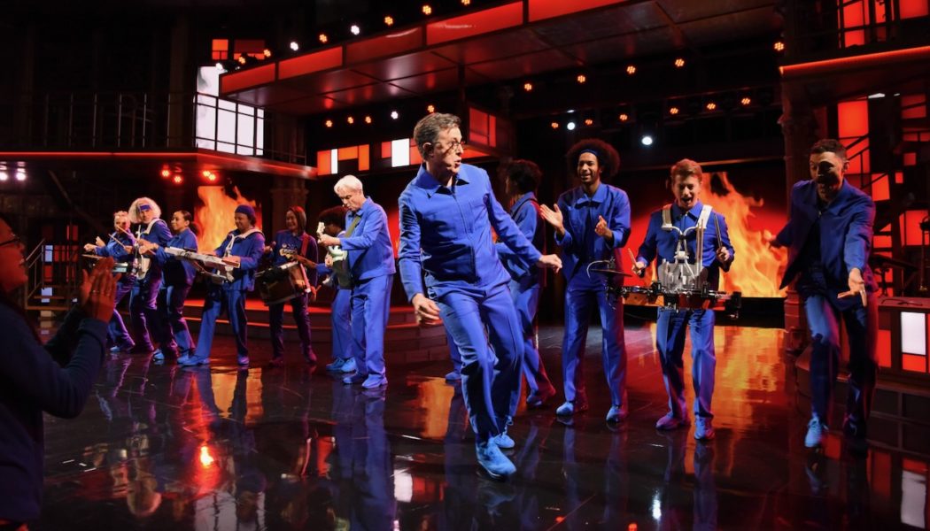 Stephen Colbert Joins David Byrne for Performance of "Burning Down the House"