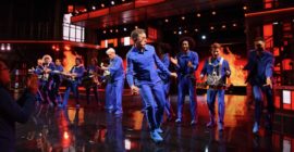Stephen Colbert Joins David Byrne for Performance of “Burning Down the House”