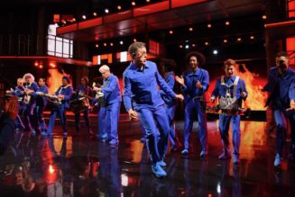 Stephen Colbert Joins David Byrne for Performance of "Burning Down the House"