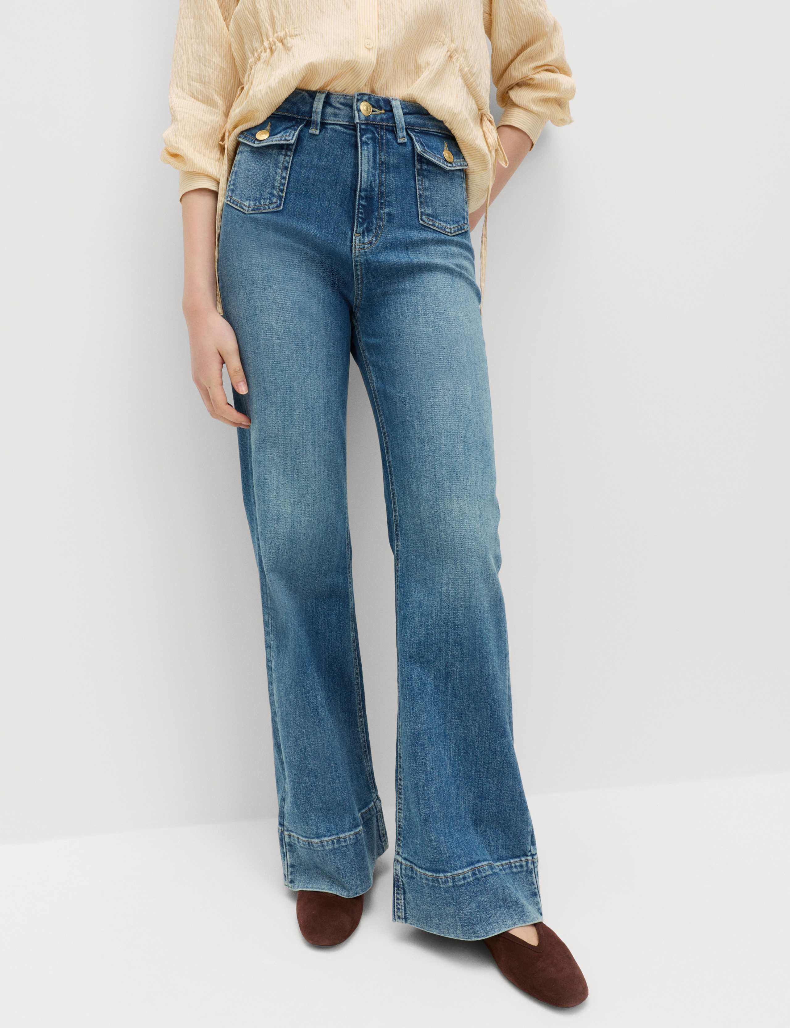 M&amp;amp;S, High Waisted Patch Pocket Flared Jeans