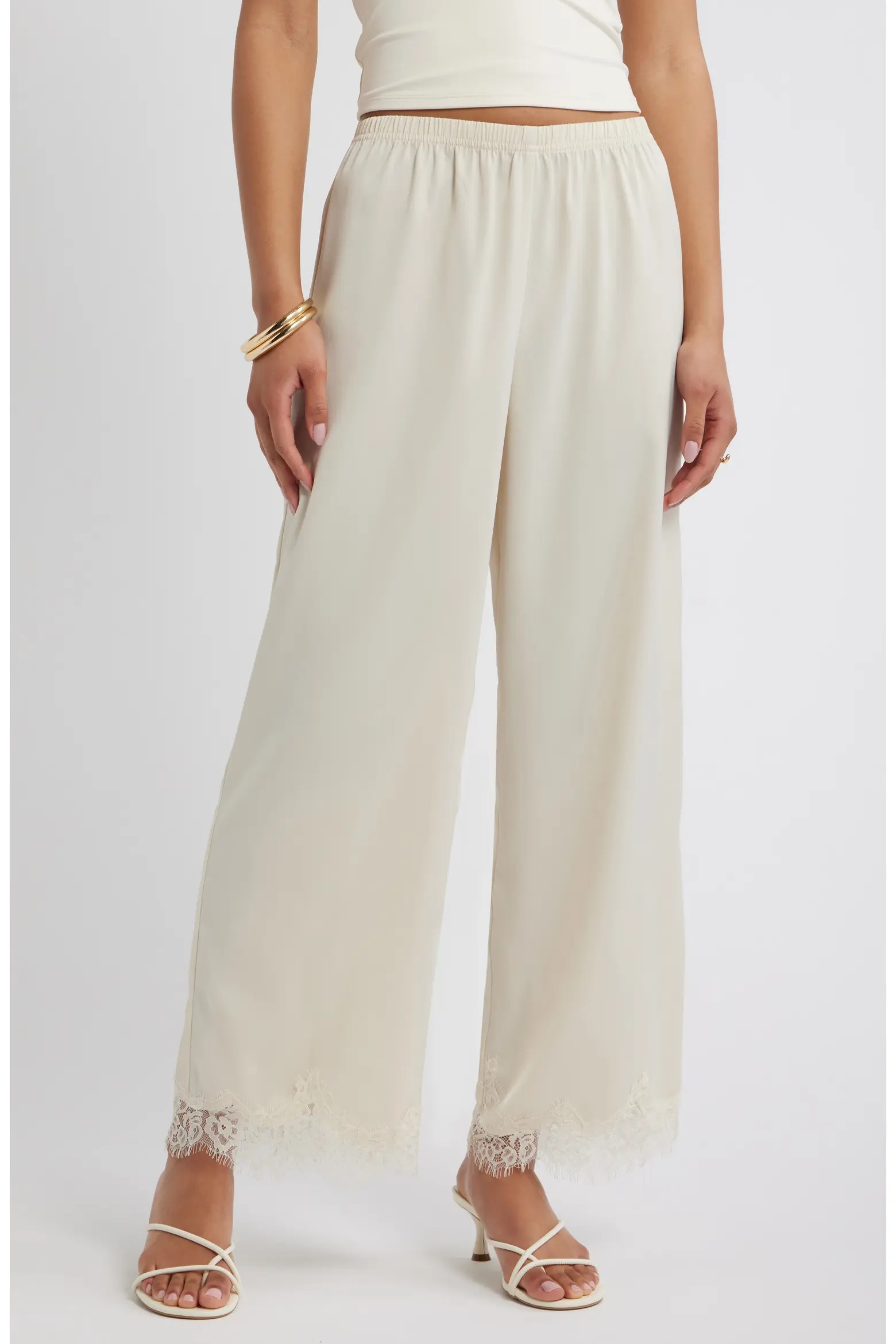 Open Edit, Lace Trim Satin Pants