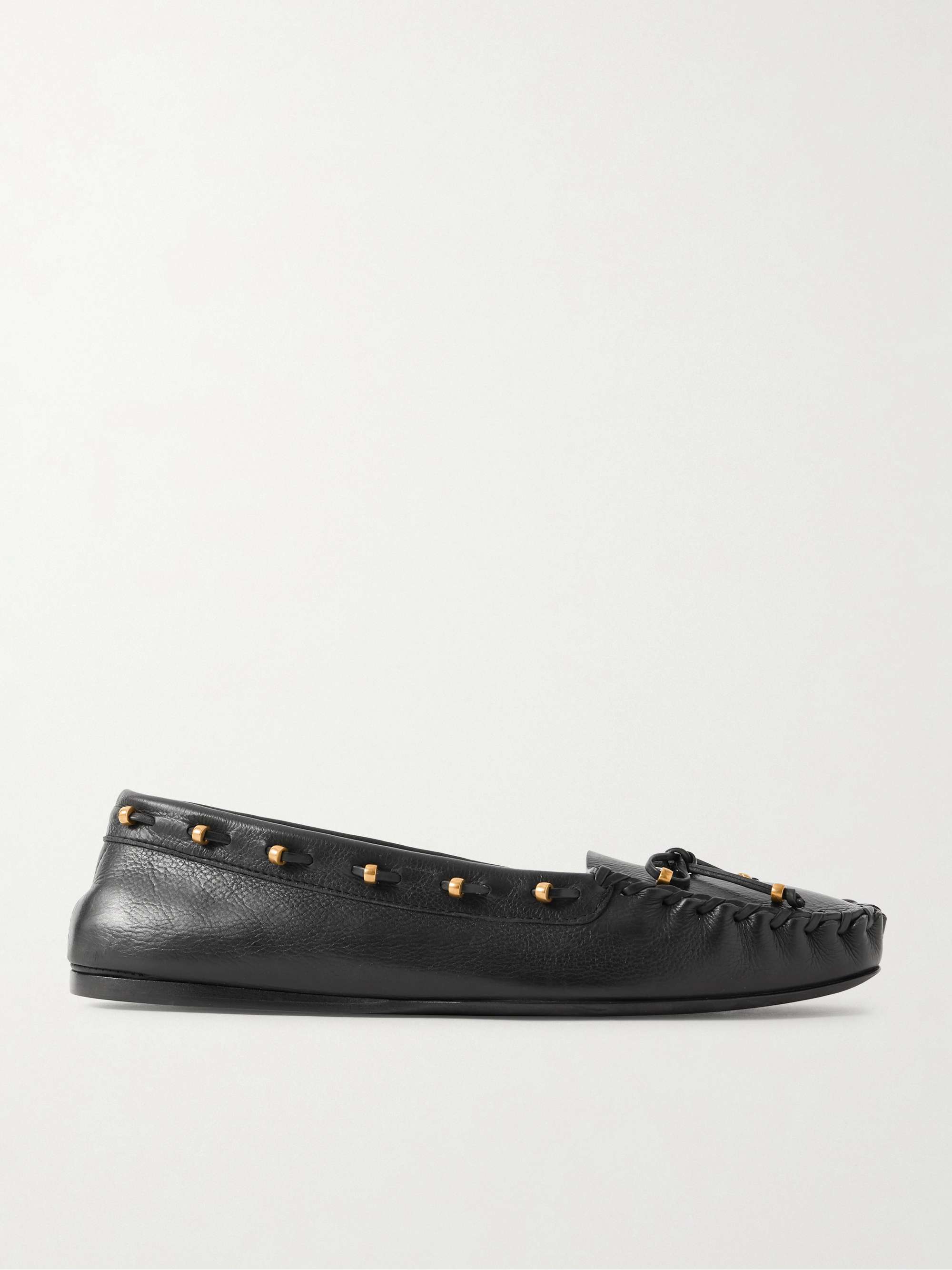 Milly Embellished Whipstitched Textured-Leather Loafers